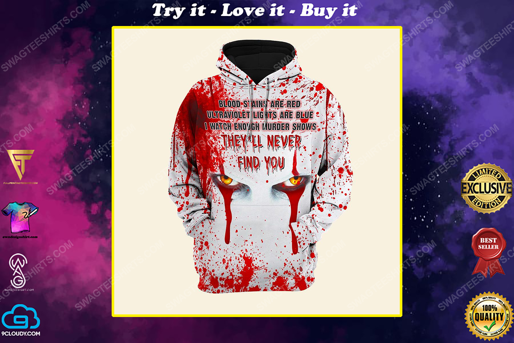 Halloween blood horror movies lover they'll never find you crossed eyes shirt