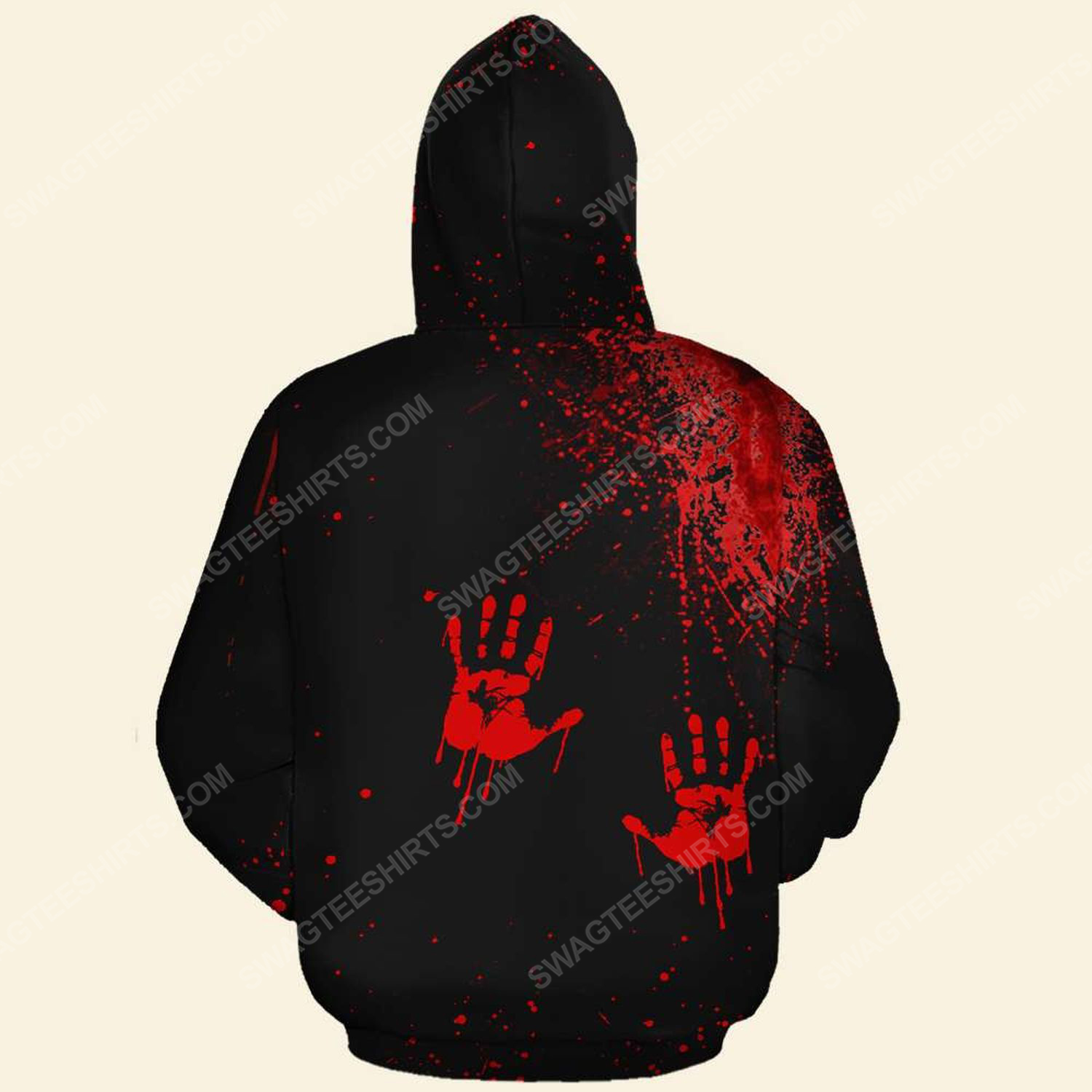 Halloween blood they'll never find you all over print hoodie - back