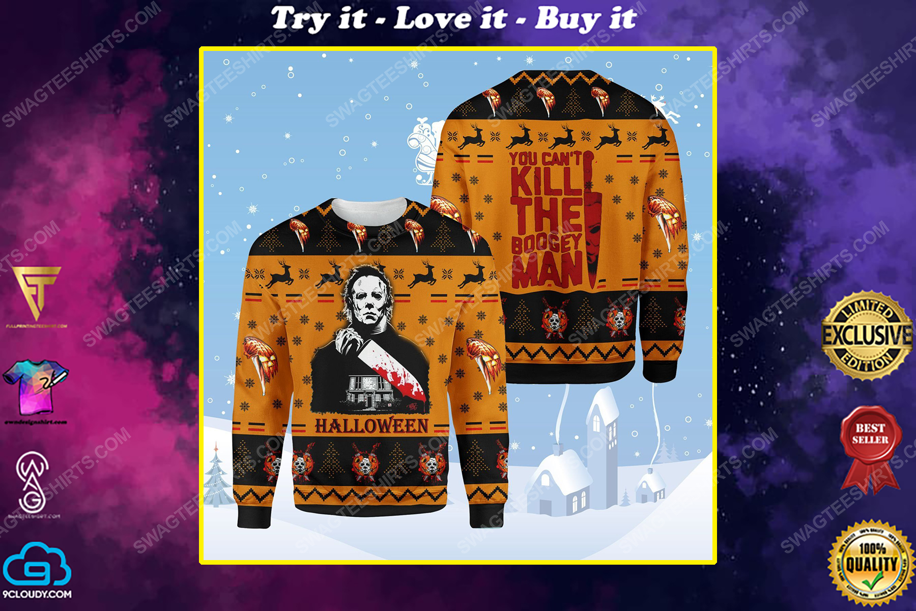 Halloween michael myers you can't kill the boogeyman ugly christmas sweater 1