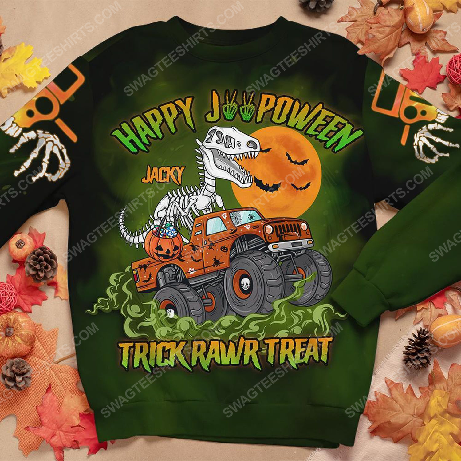 Halloween trick rawr treat halloween t rex dinosaur ghost shirt 2