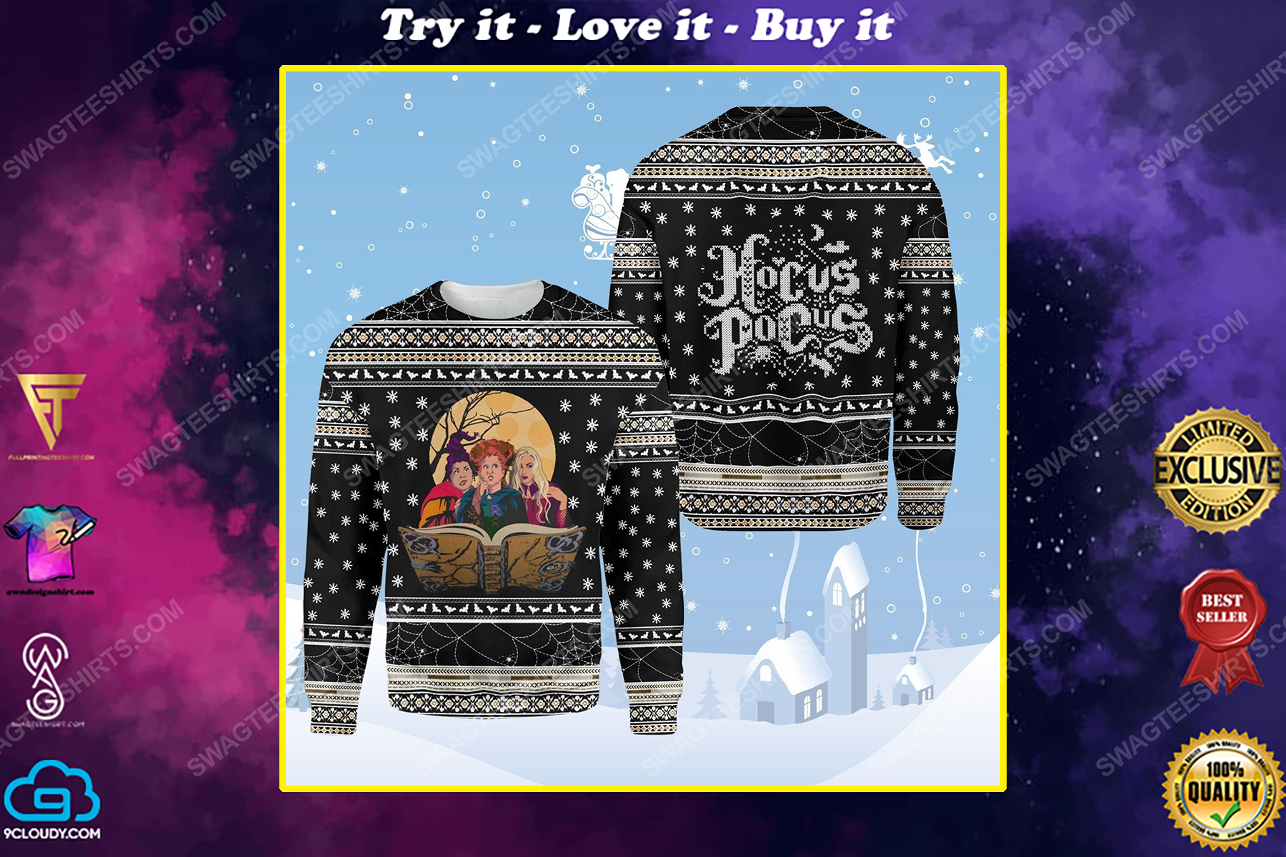 Hocus pocus witches ugly christmas sweater 1