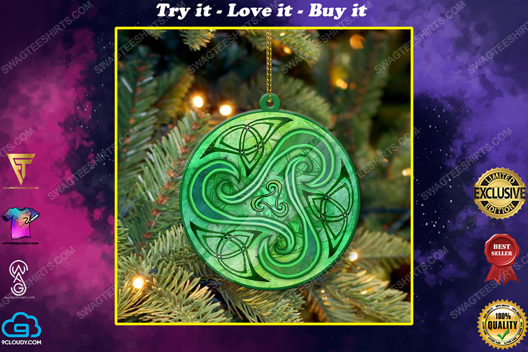 Irish green mandala celtic triskele christmas gift ornament