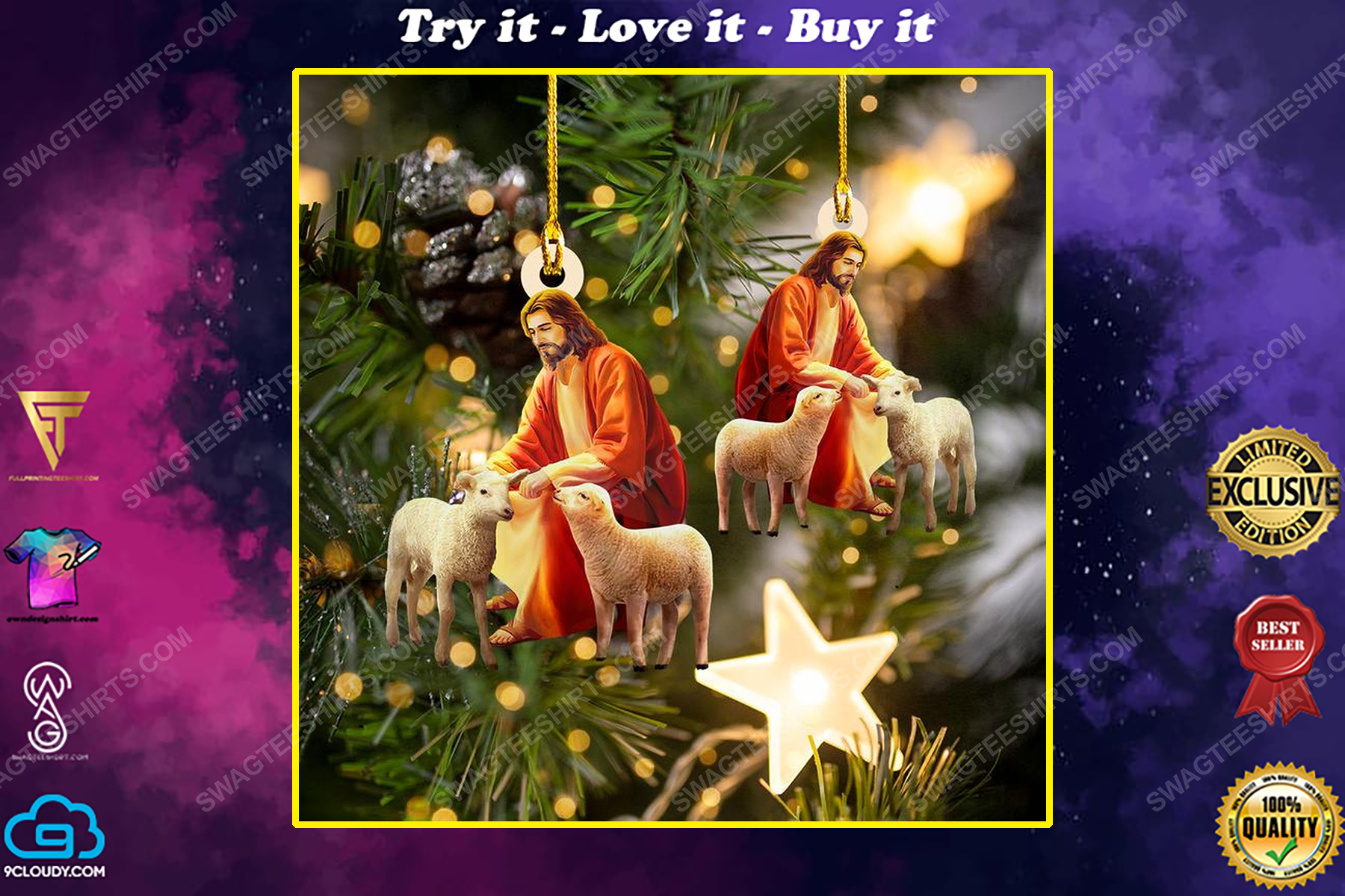 Jesus and sheep christmas gift ornament