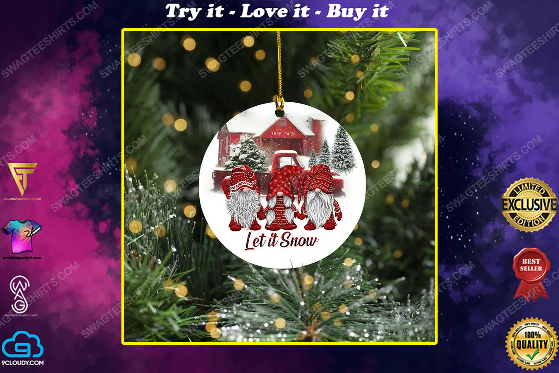 Let it snow gnome christmas gift ornament