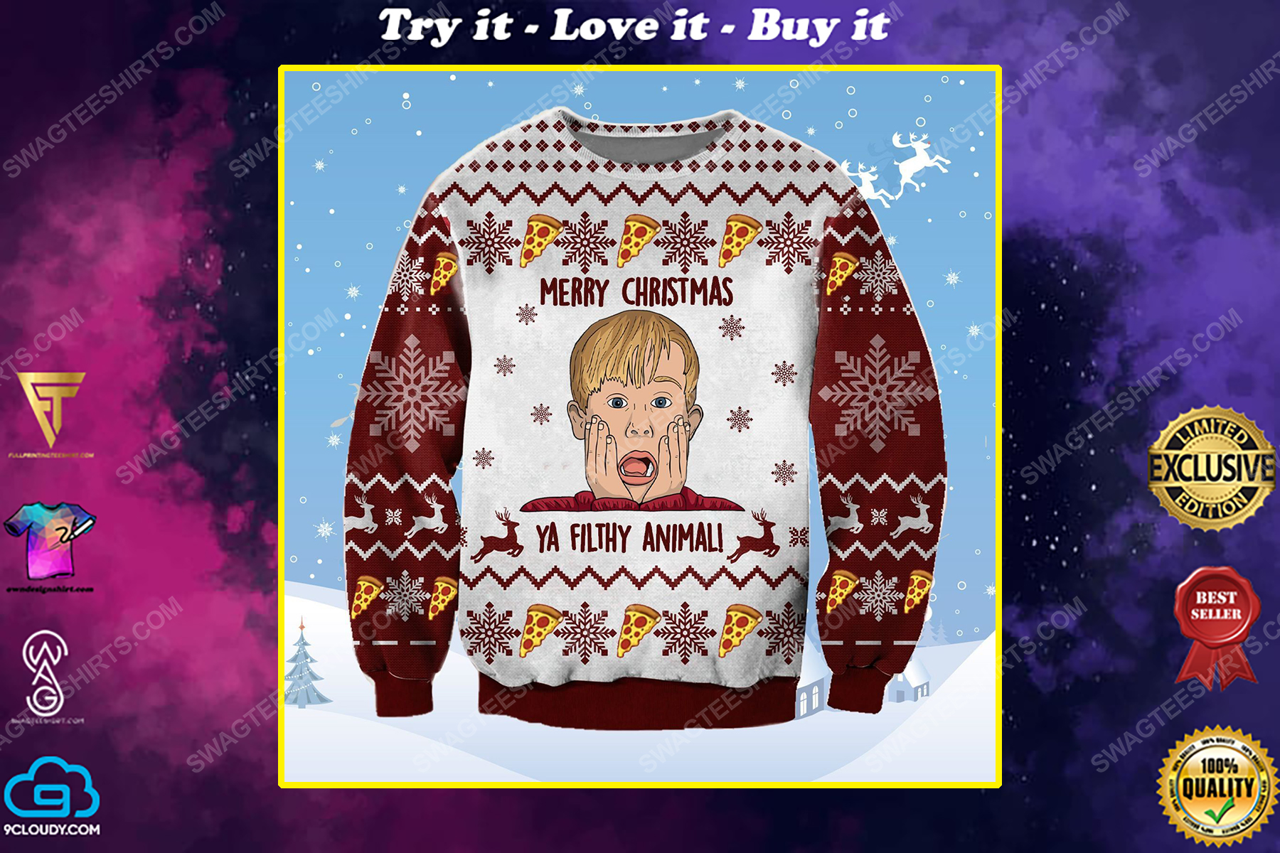 Merry christmas ya filthy animal home alone ugly christmas sweater 1