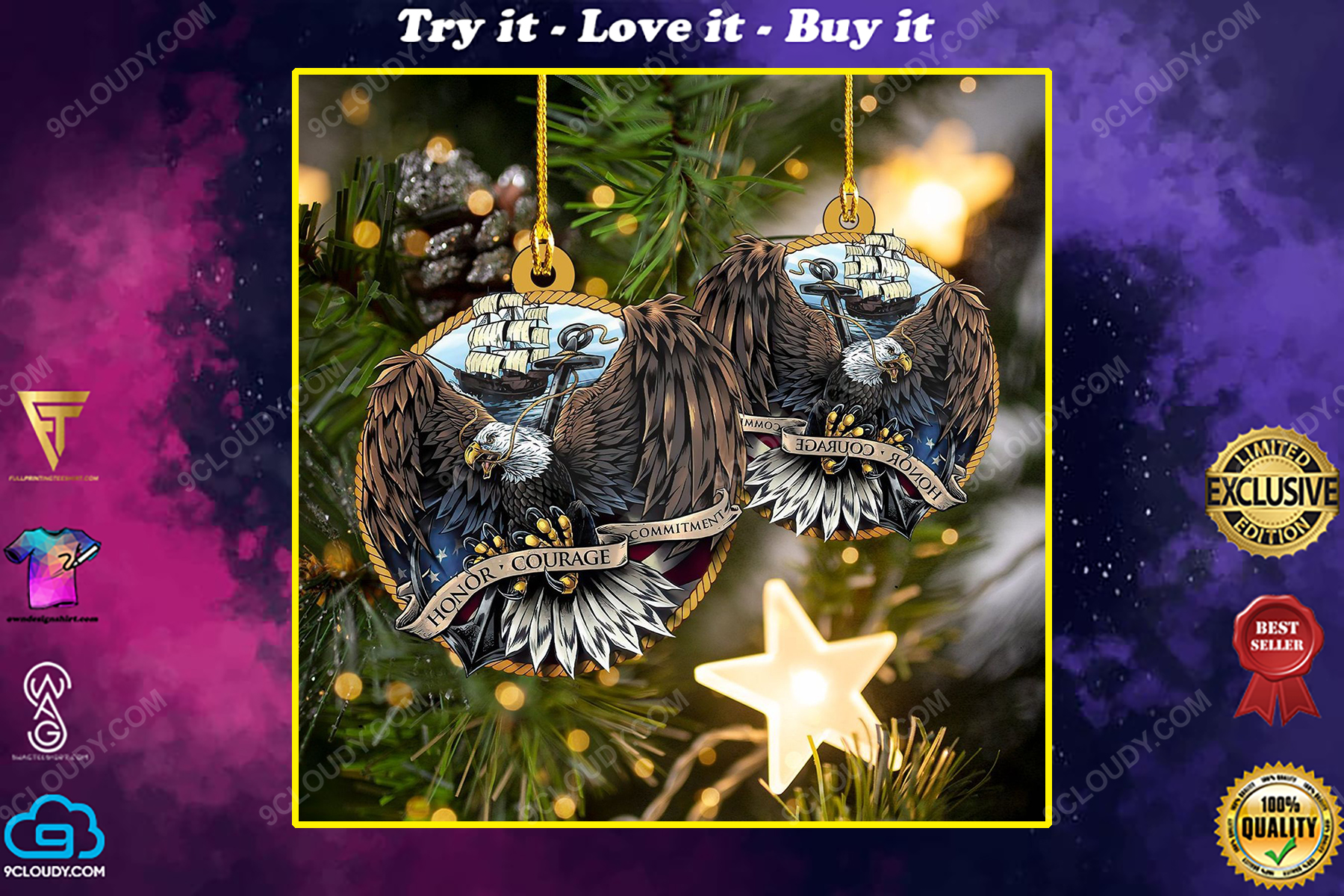 Navy eagle honor courage commitment christmas gift ornament