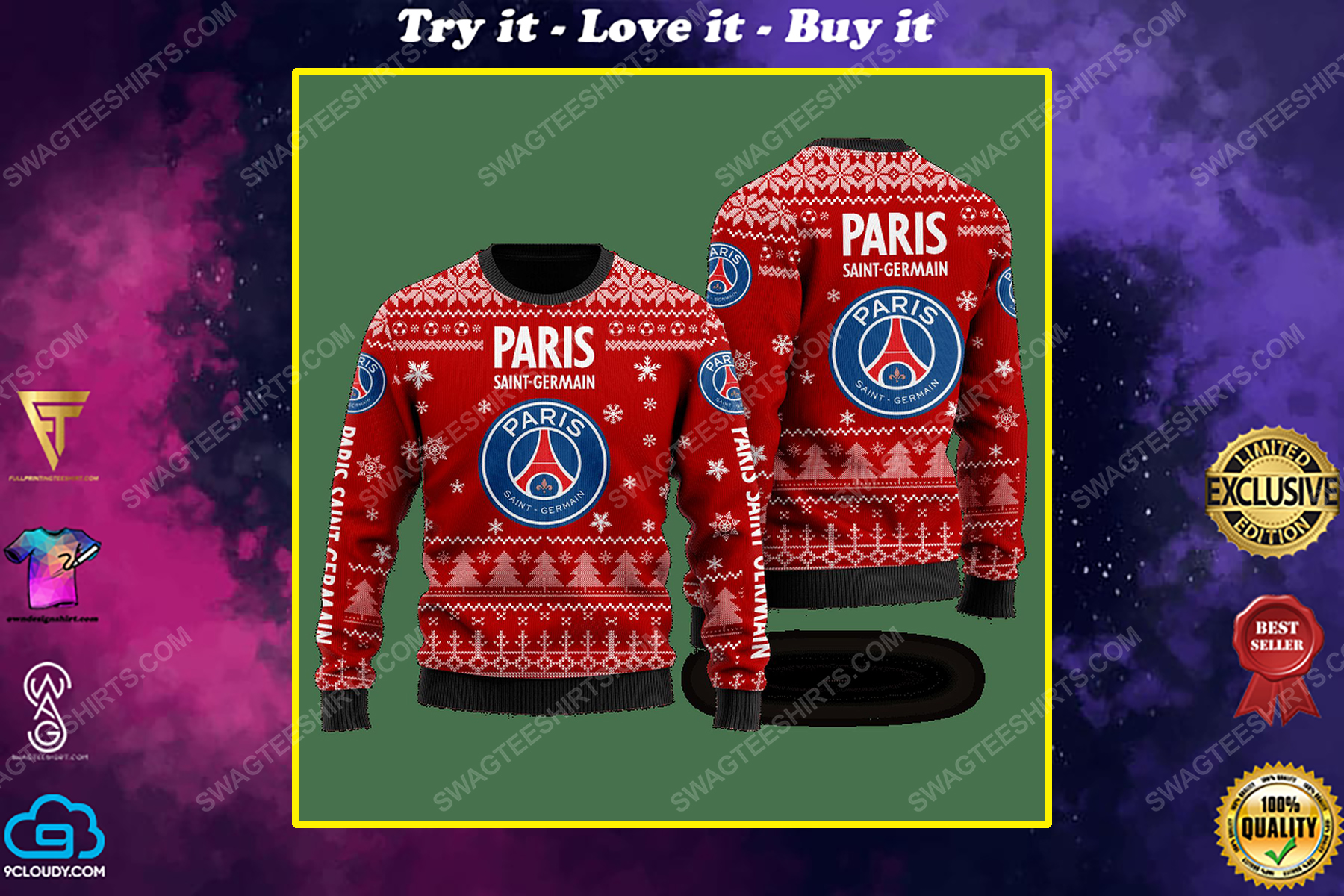 Paris saint-germain football club ugly christmas sweater 1