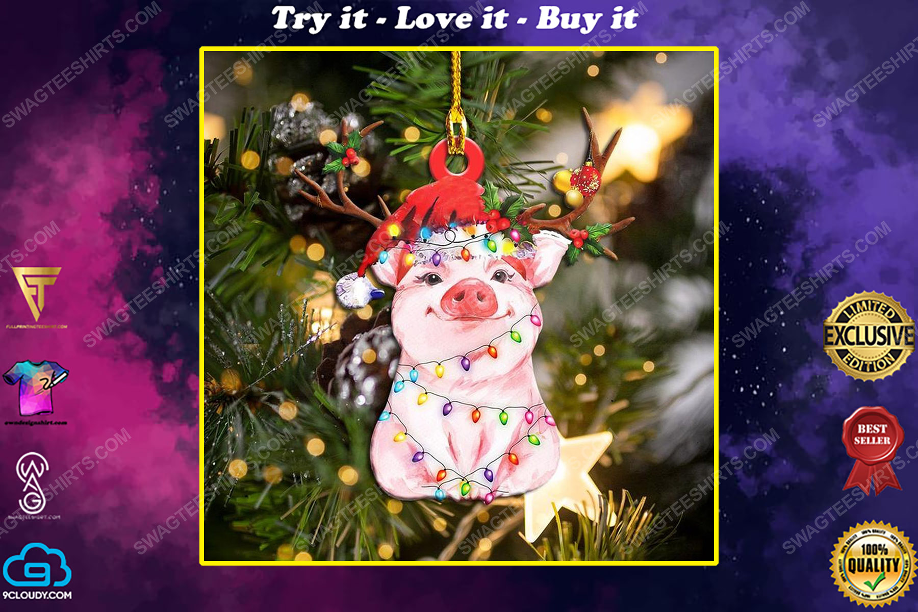 Pig and christmas light christmas gift ornament