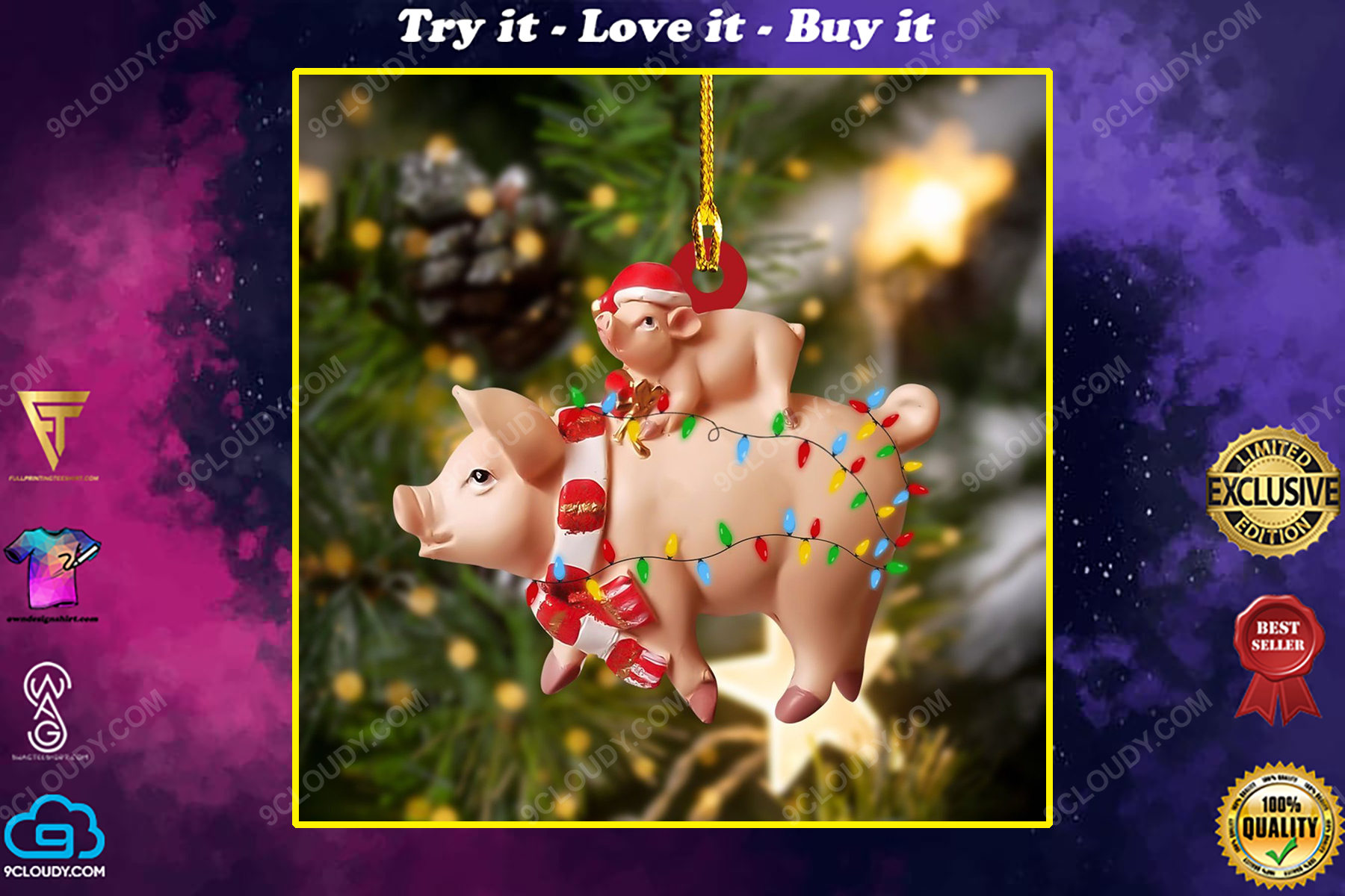 Pig with christmas light christmas gift ornament