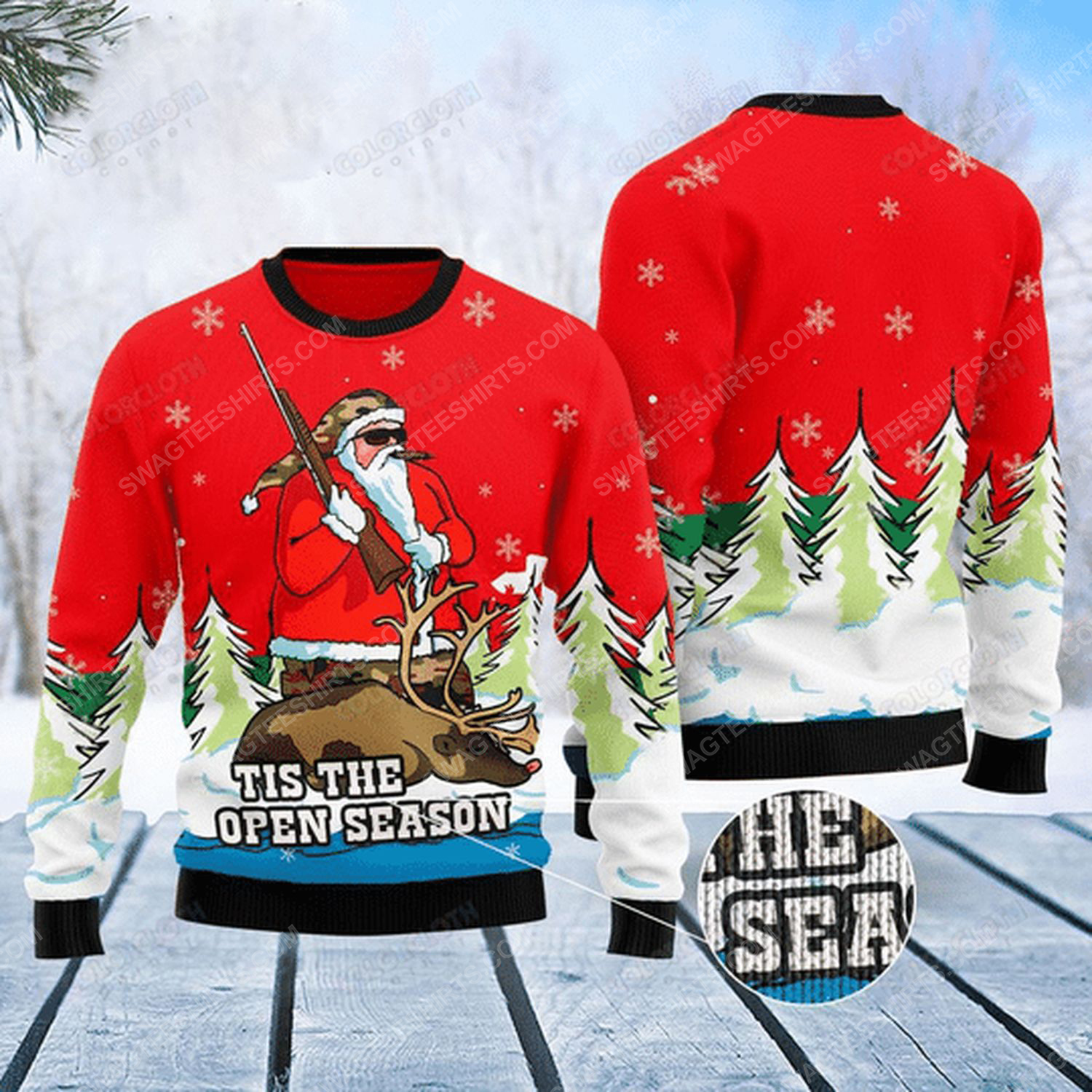 Santa Hunting Tis The Open Season Ugly Christmas Sweater - Limotees