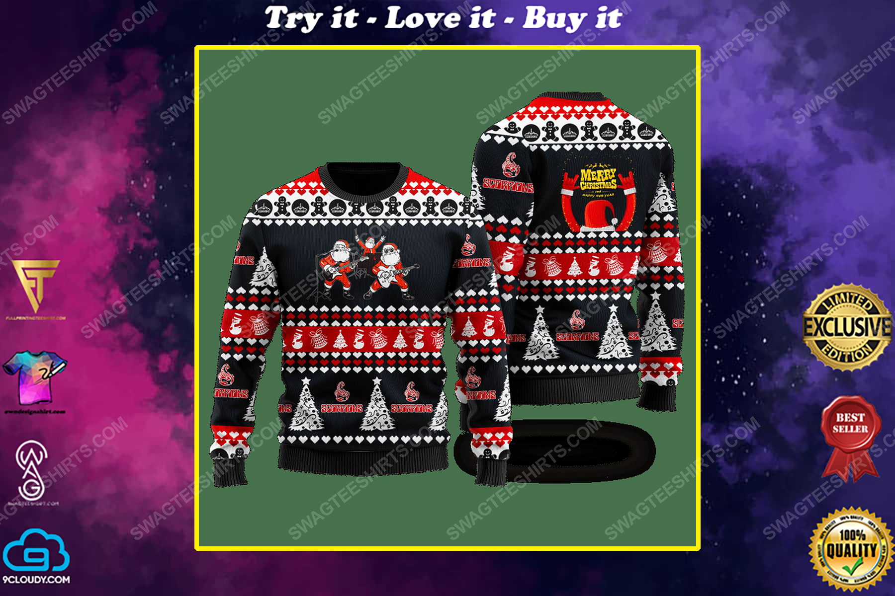 Scorpions rock band santa ugly christmas sweater 1