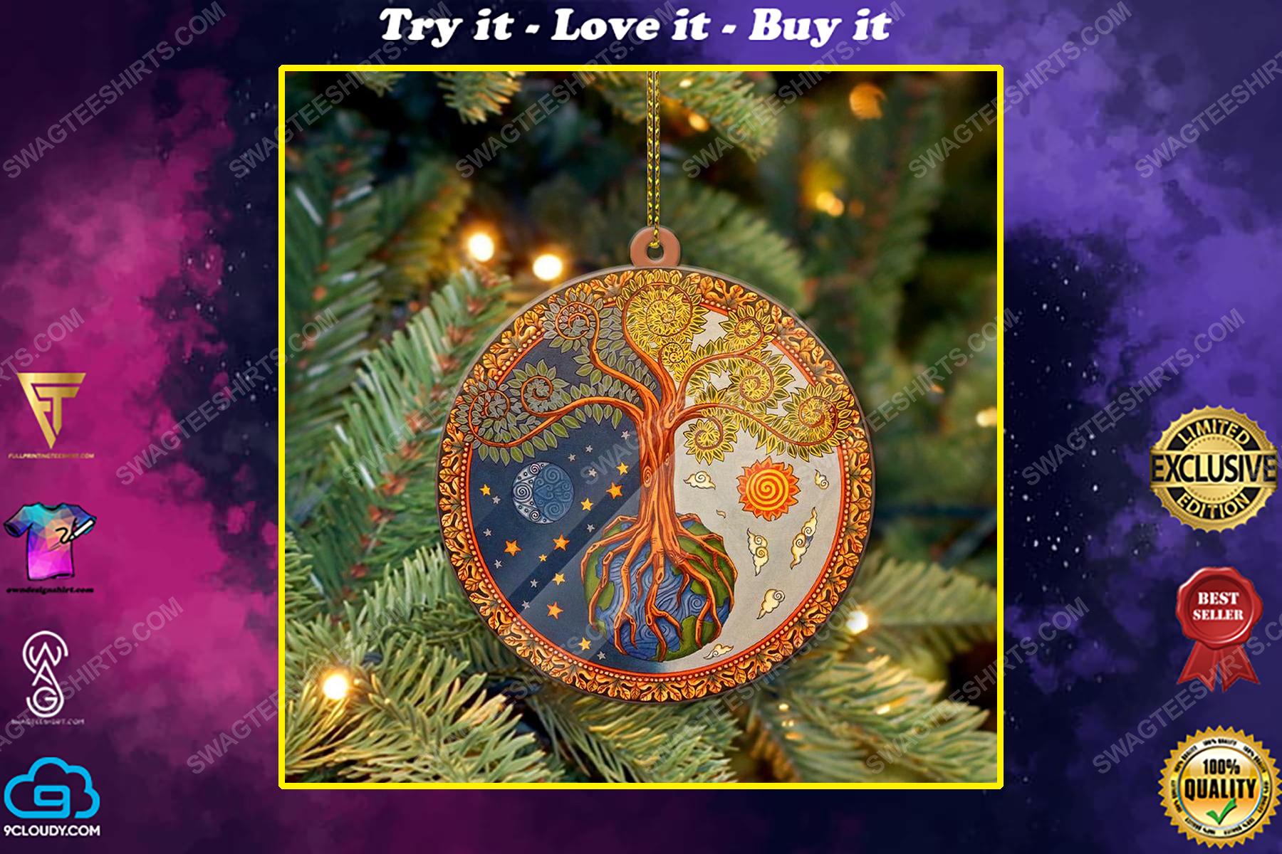 Sun moon and tree of life christmas gift ornament