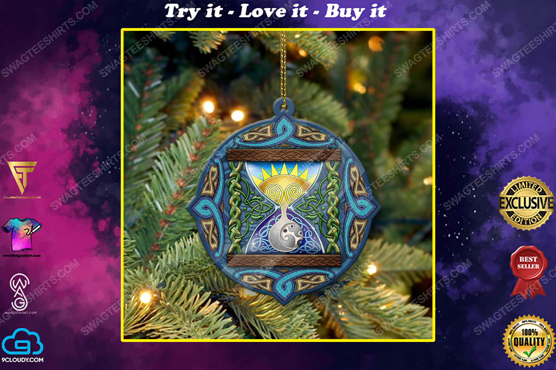 Sun moon hourglass christmas gift ornament