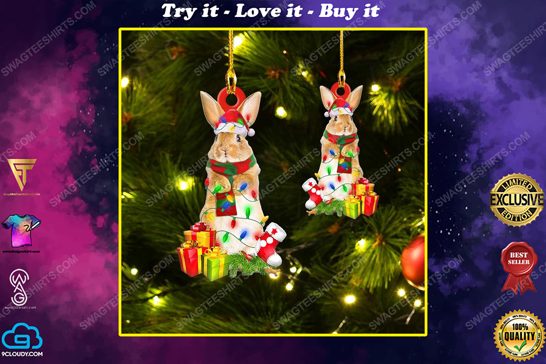 The rabbit and christmas light christmas gift ornament