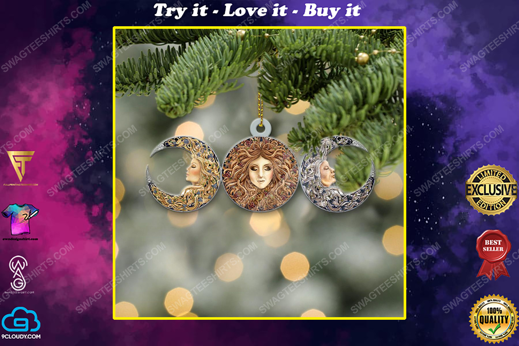 The wiccan triple goddess christmas gift ornament