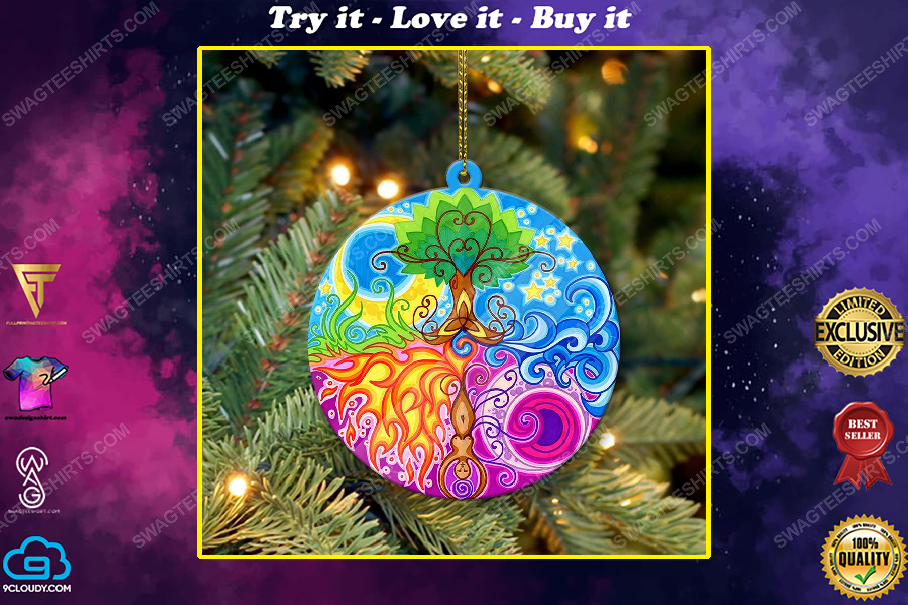 Tree of life and element christmas gift ornament