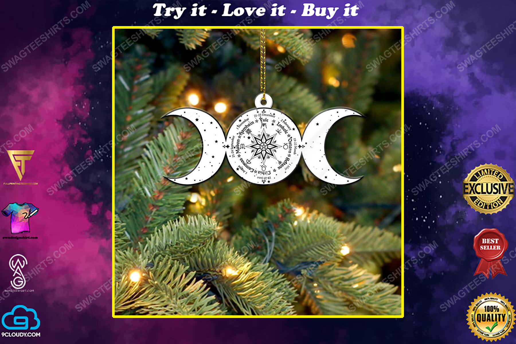 Triple moon and wheel of the year christmas gift ornament