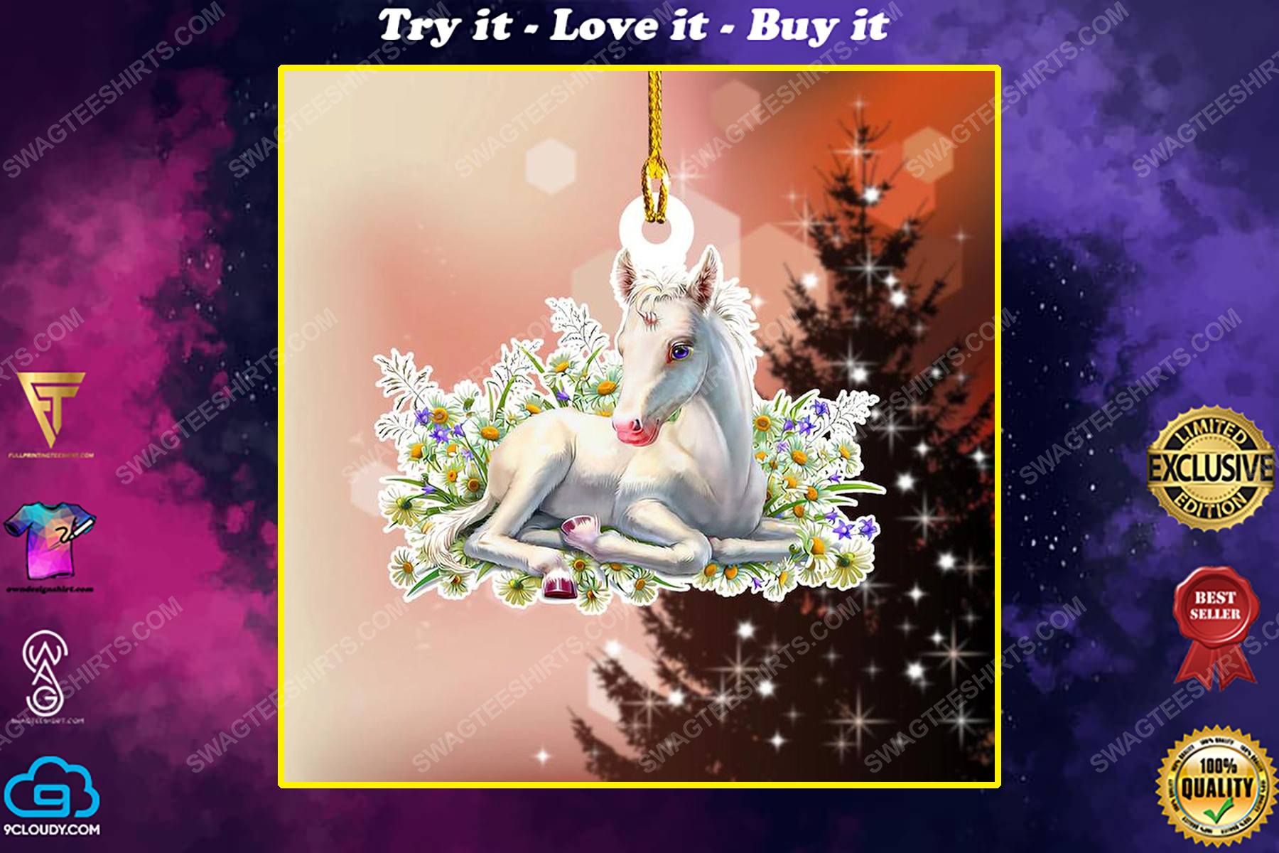 Unicorn and flower christmas gift ornament