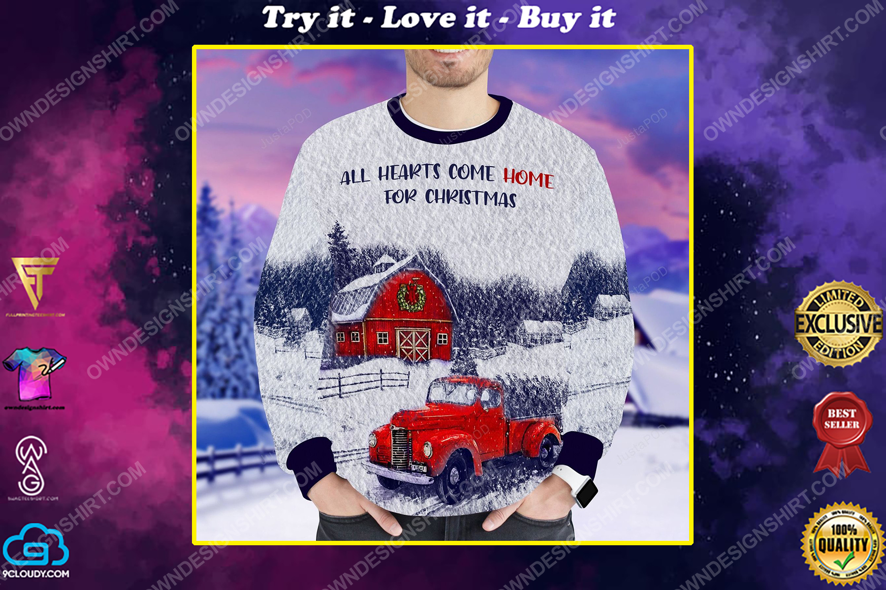 All hearts come home for christmas full print ugly christmas sweater