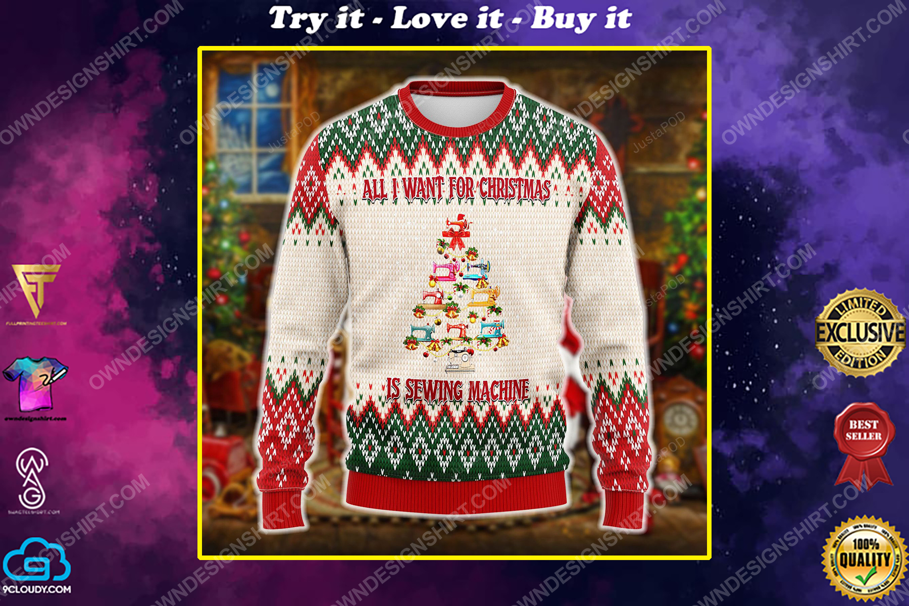 All i want for christmas is sewing machine ugly christmas sweater