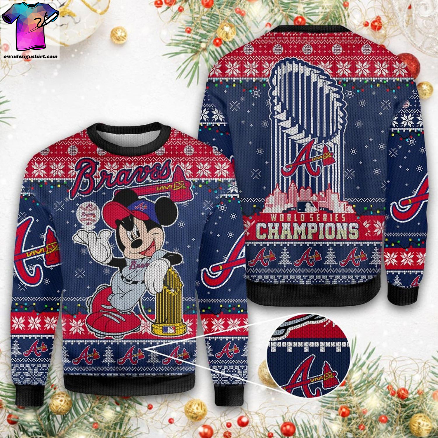 Atlanta braves world series champions mickey mouse ugly christmas sweater