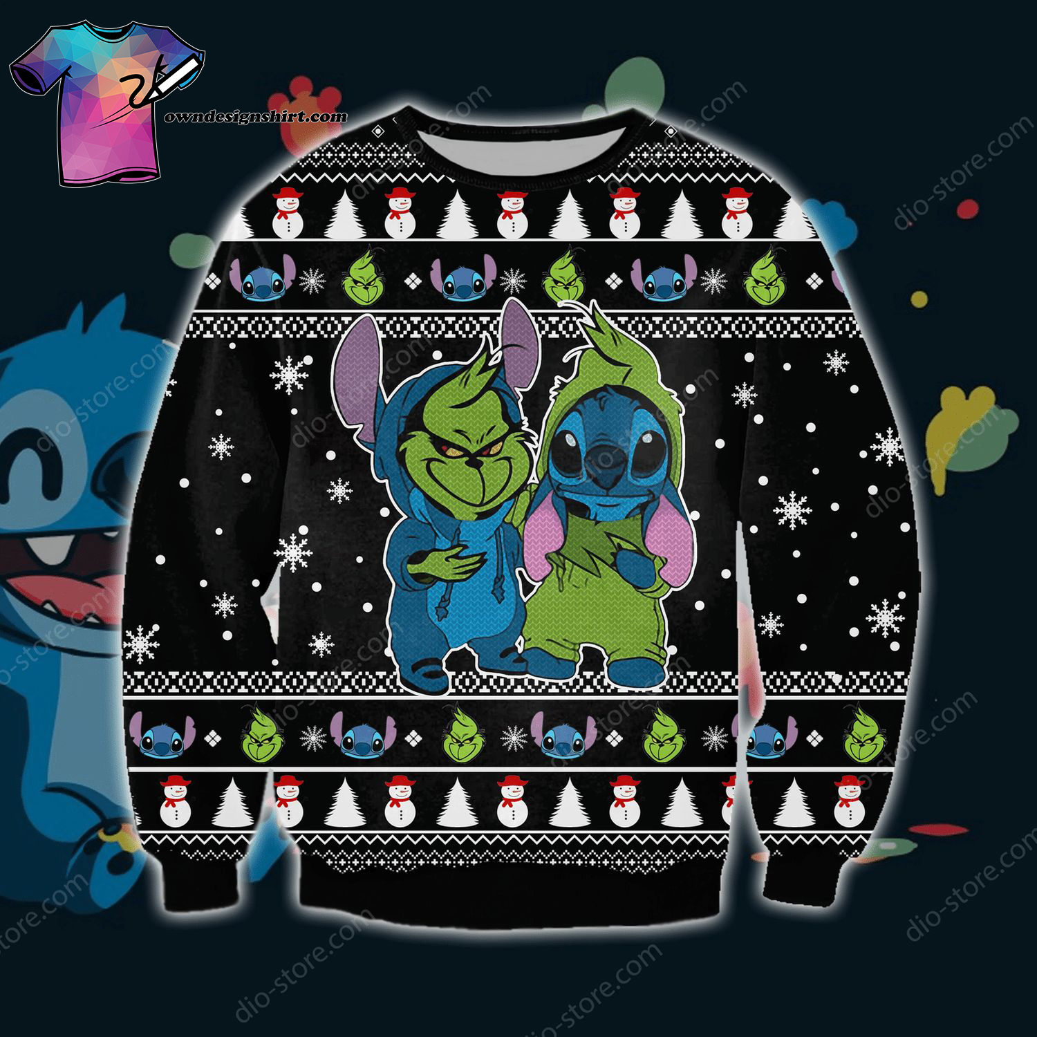 Baby Grinch And Stitch All Over Print Ugly Christmas Sweater