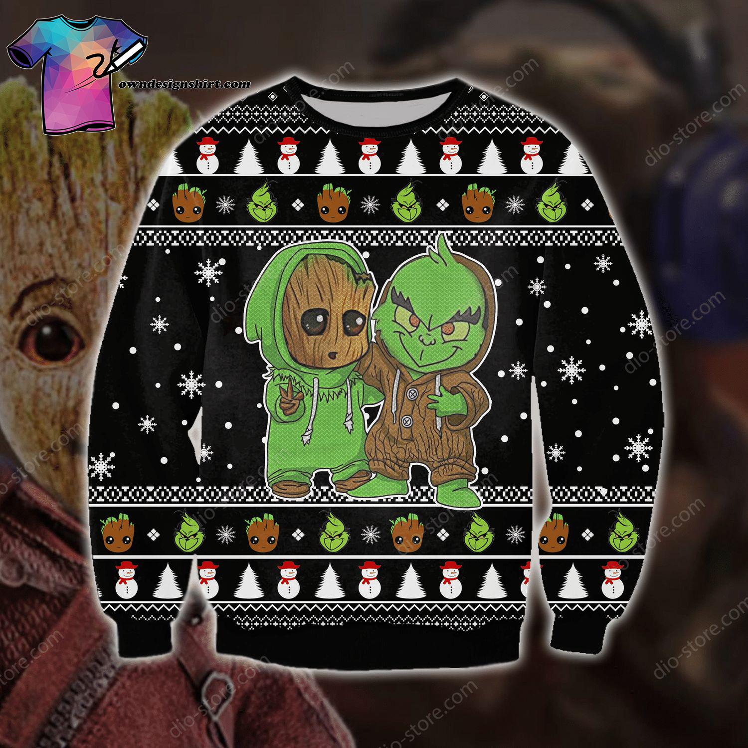Houston Rockets Baby Groot And Grinch Best Friends Football American Ugly  Xmas Sweater AOP Gift Holidays - Banantees