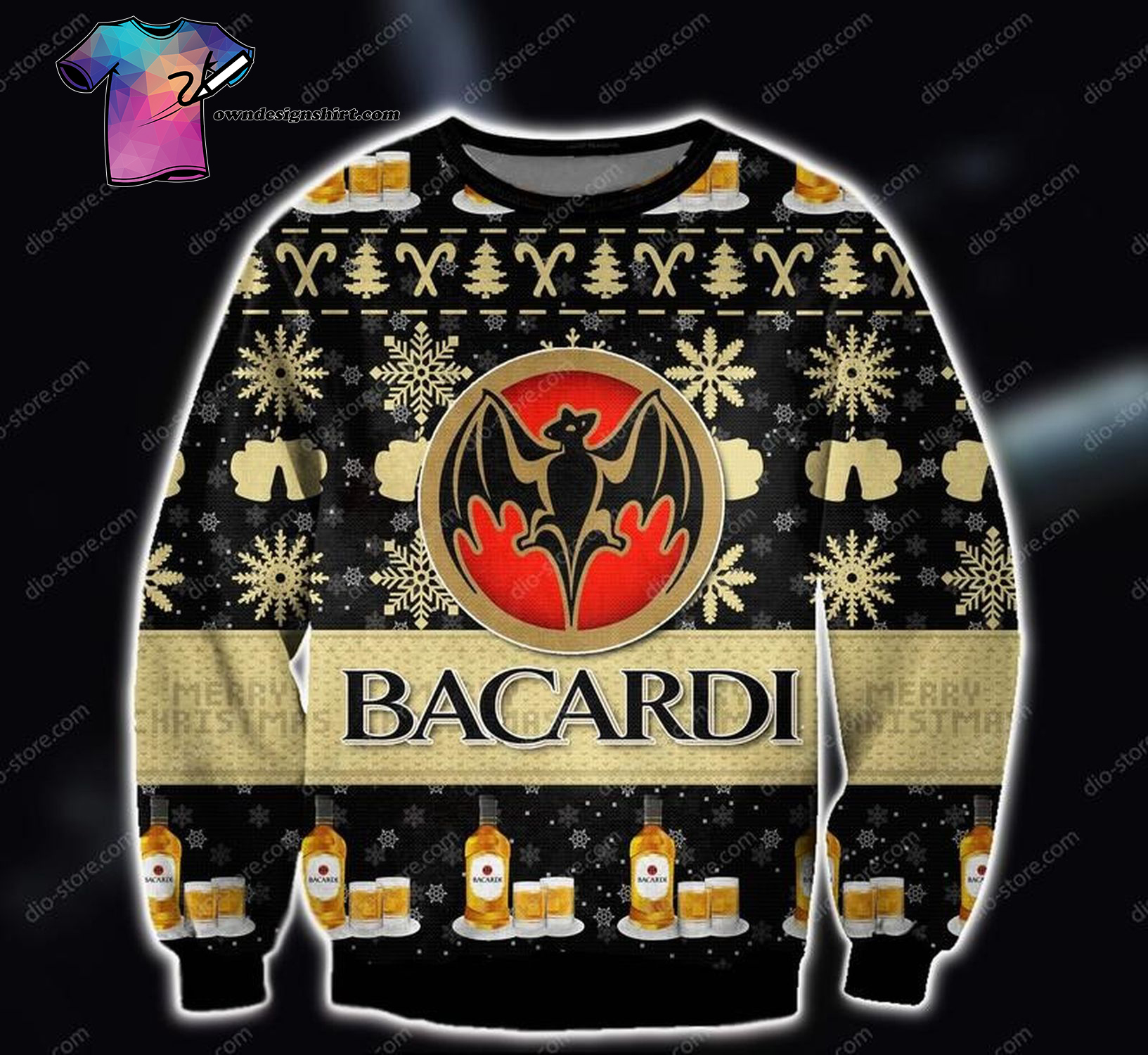 Bacardi Black Rum All Over Printed Ugly Christmas Sweater