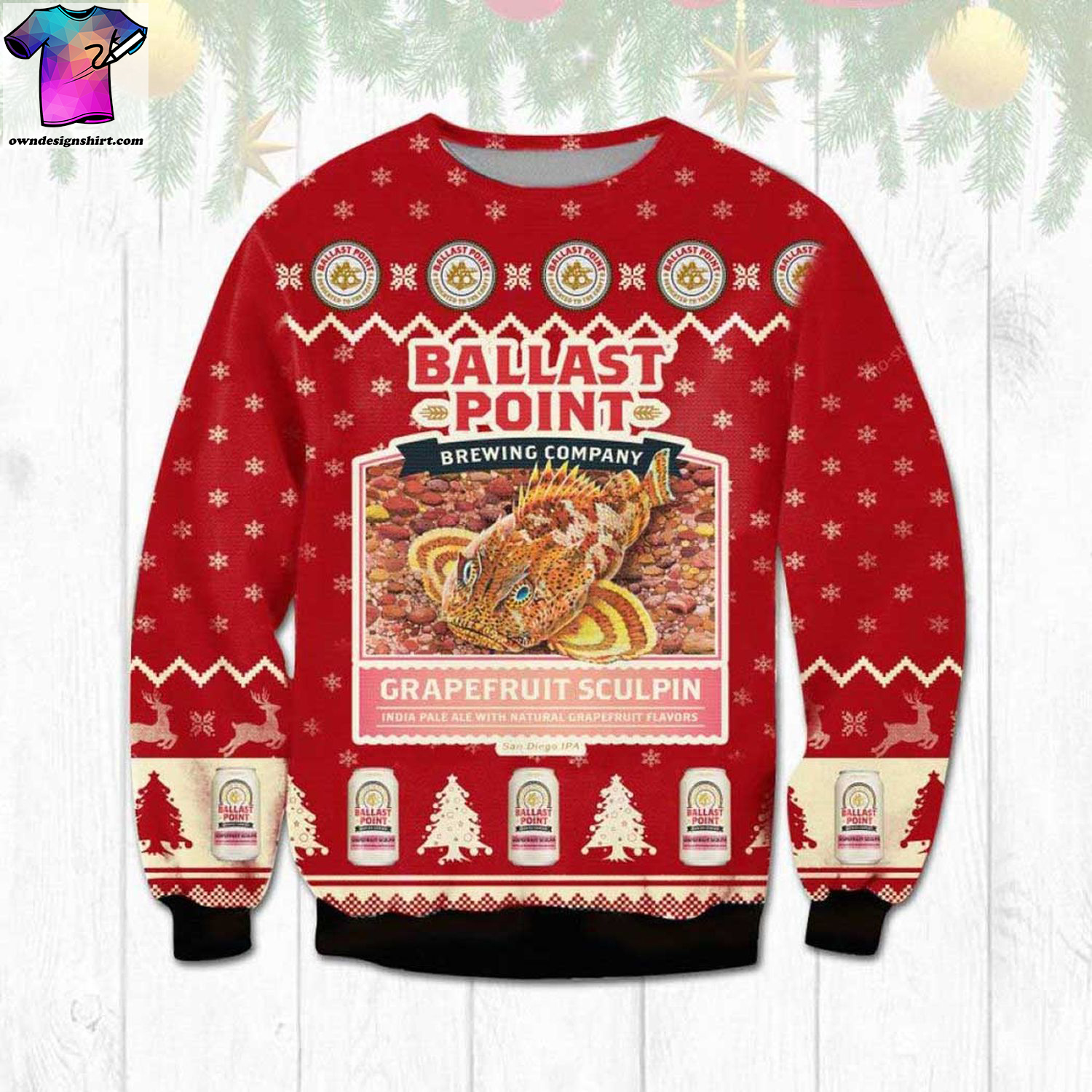 Ballast point grapefruit sculpin brewing company ugly christmas sweater