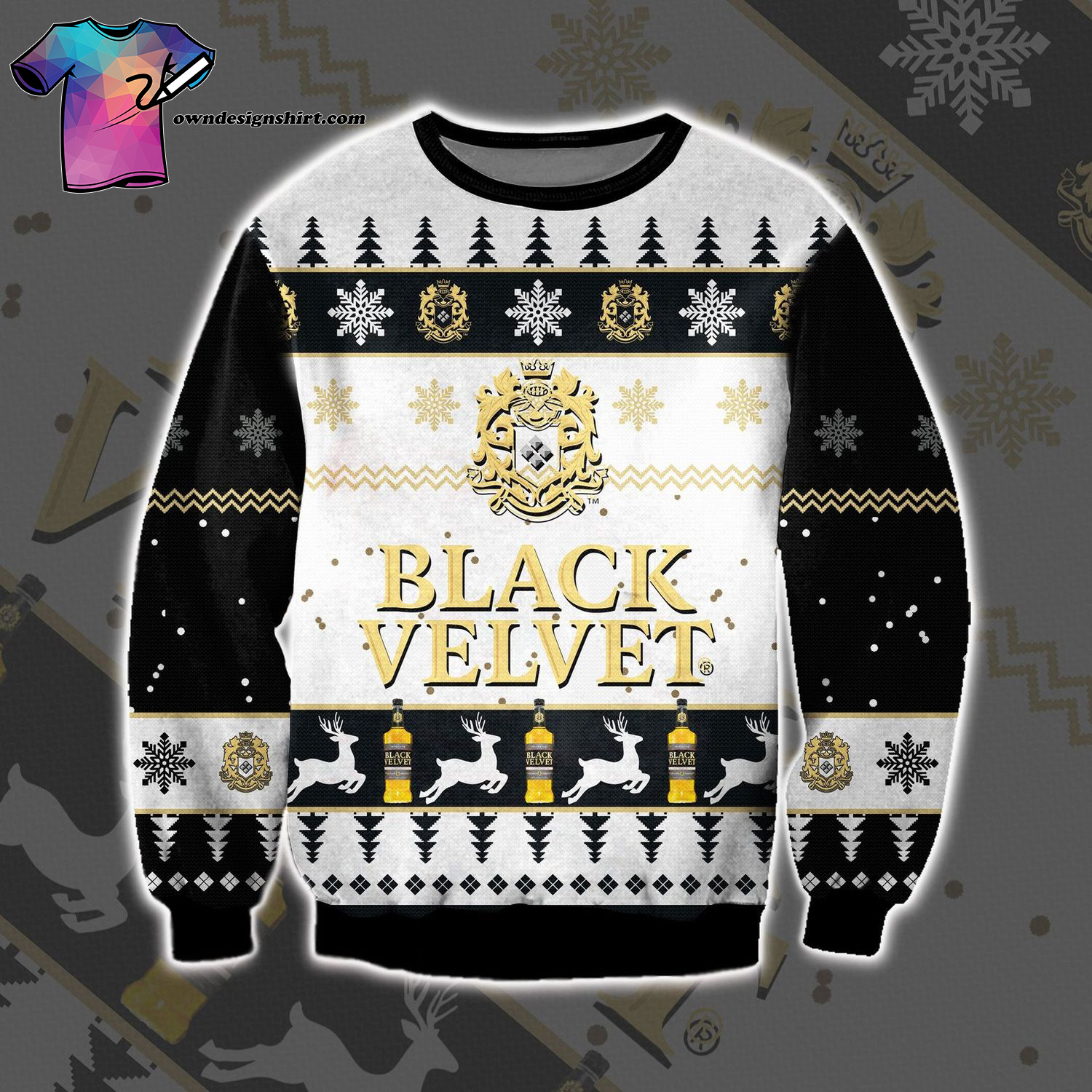Black Velvet Whiskey All Over Print Ugly Christmas Sweater