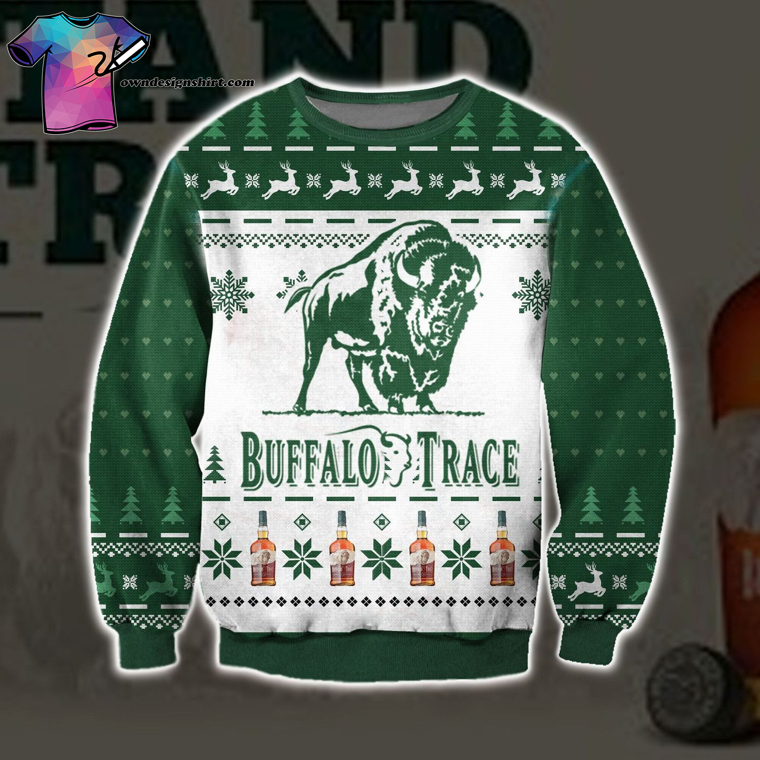 Buffalo Trace Bourbon Full Print Ugly Christmas Sweater