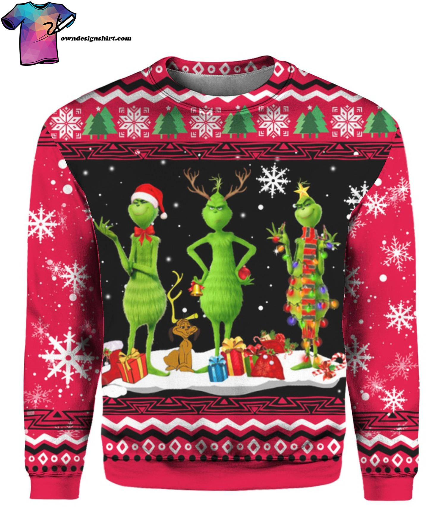 Christmas Light Grinch Full Print Ugly Christmas Sweater