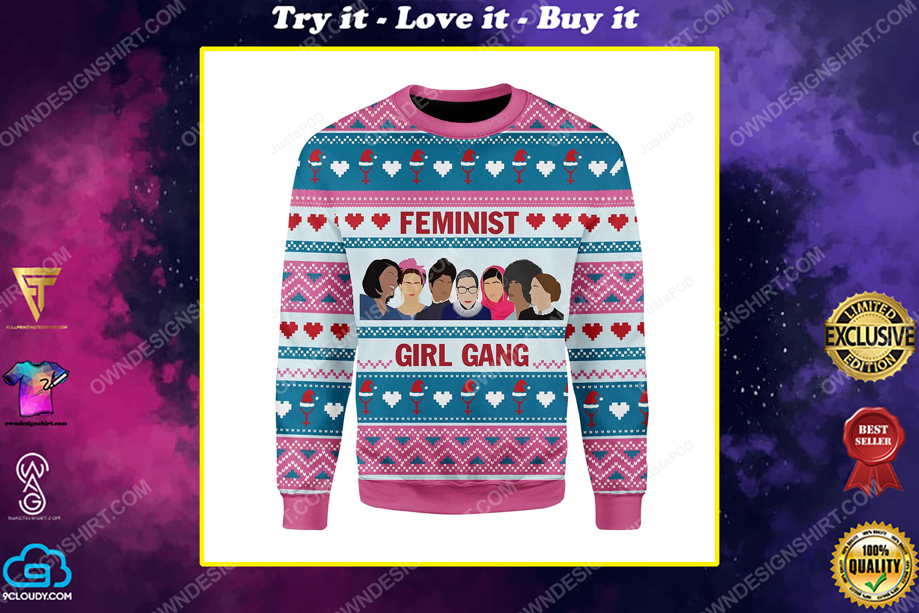 Feminist girl gang full print ugly christmas sweater sweater