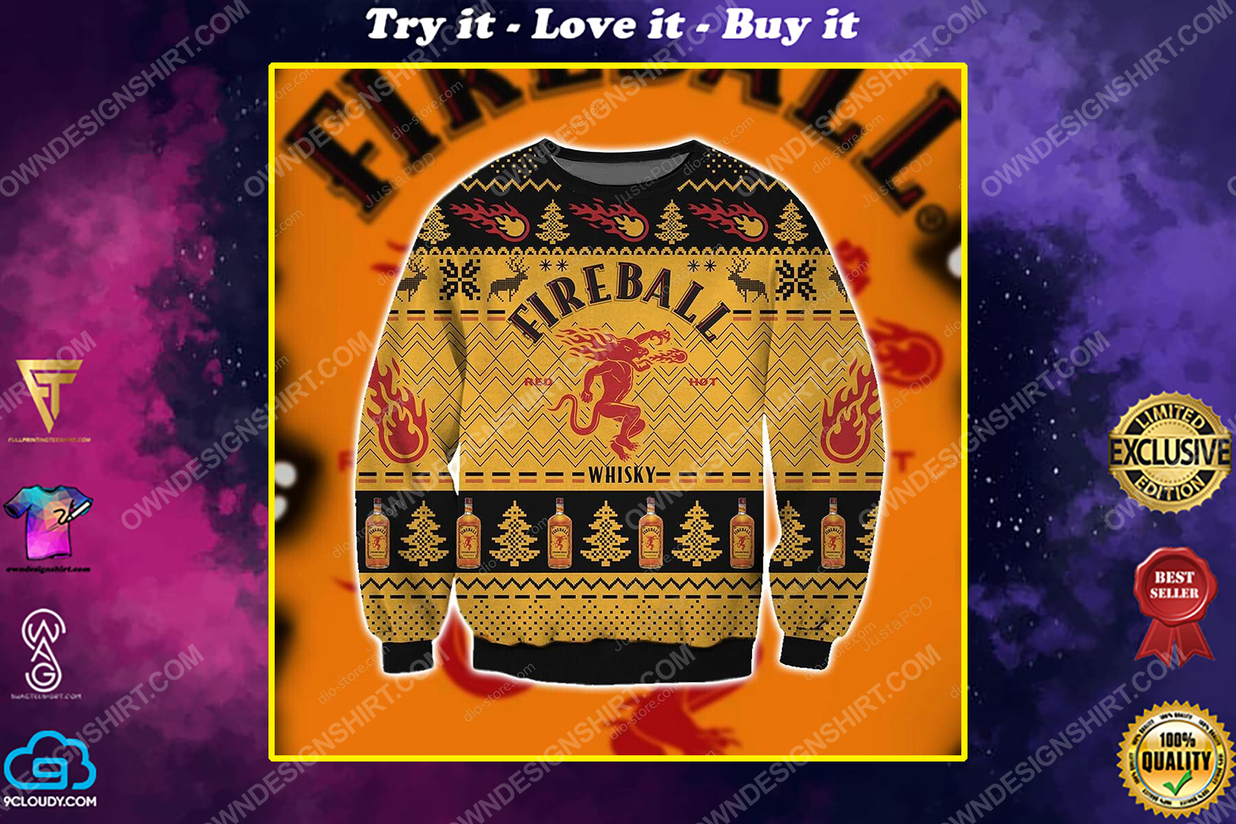 Fireball cinnamon whisky christmas gift ugly christmas sweater