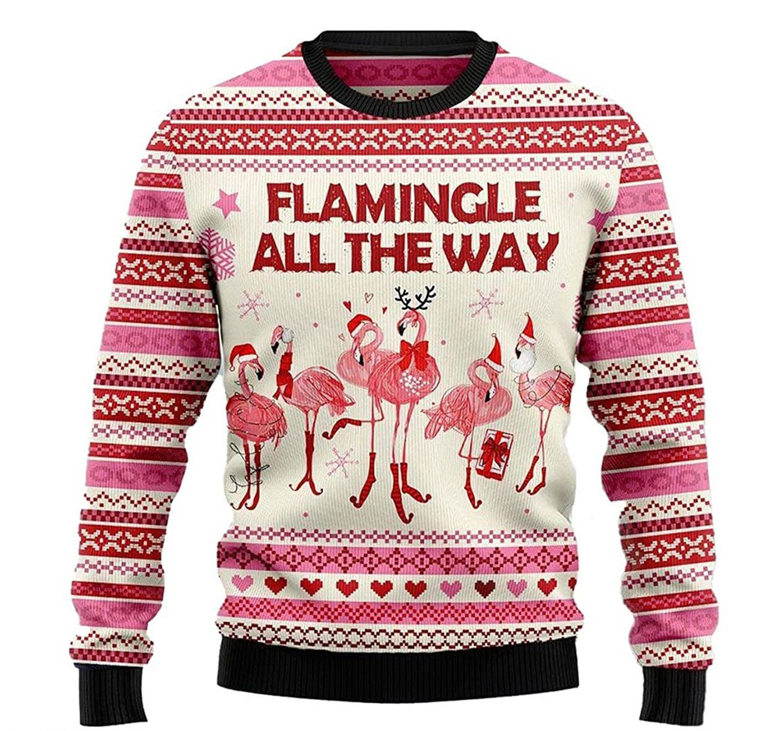 Flamingo flamingle all the way ugly christmas sweater