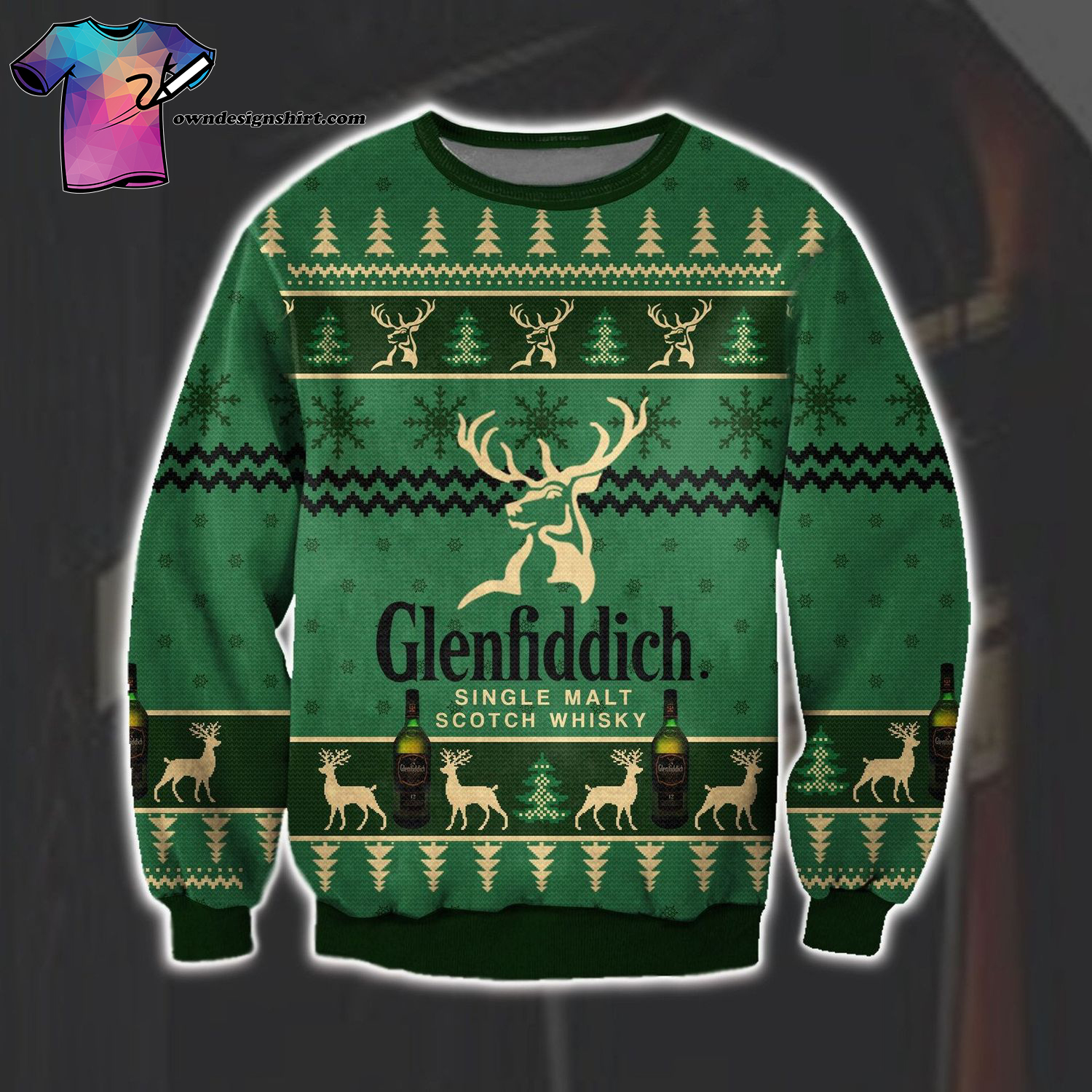 Glenfiddich Whisky Wine All Over Printed Ugly Christmas Sweater