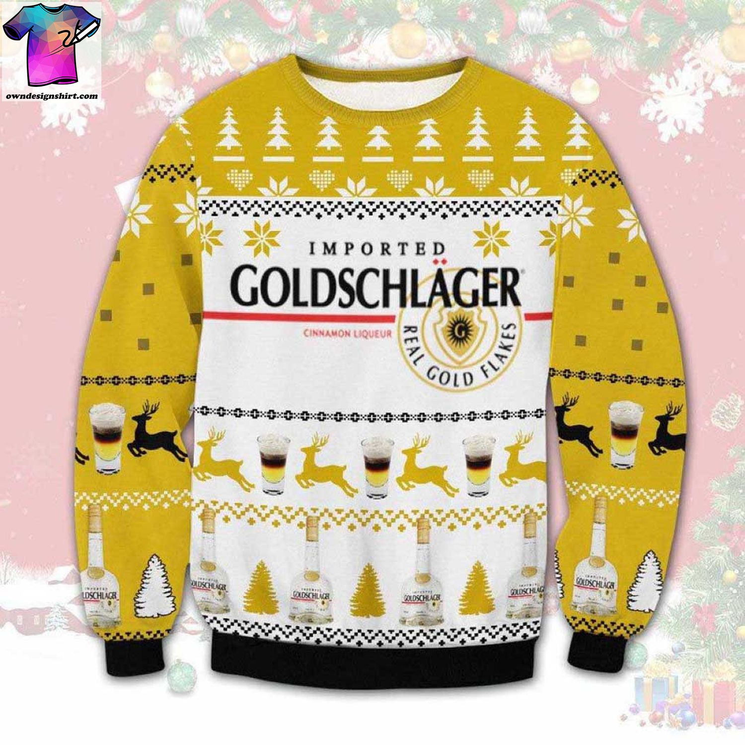 Imported goldschlager real gold flakes ugly christmas sweater