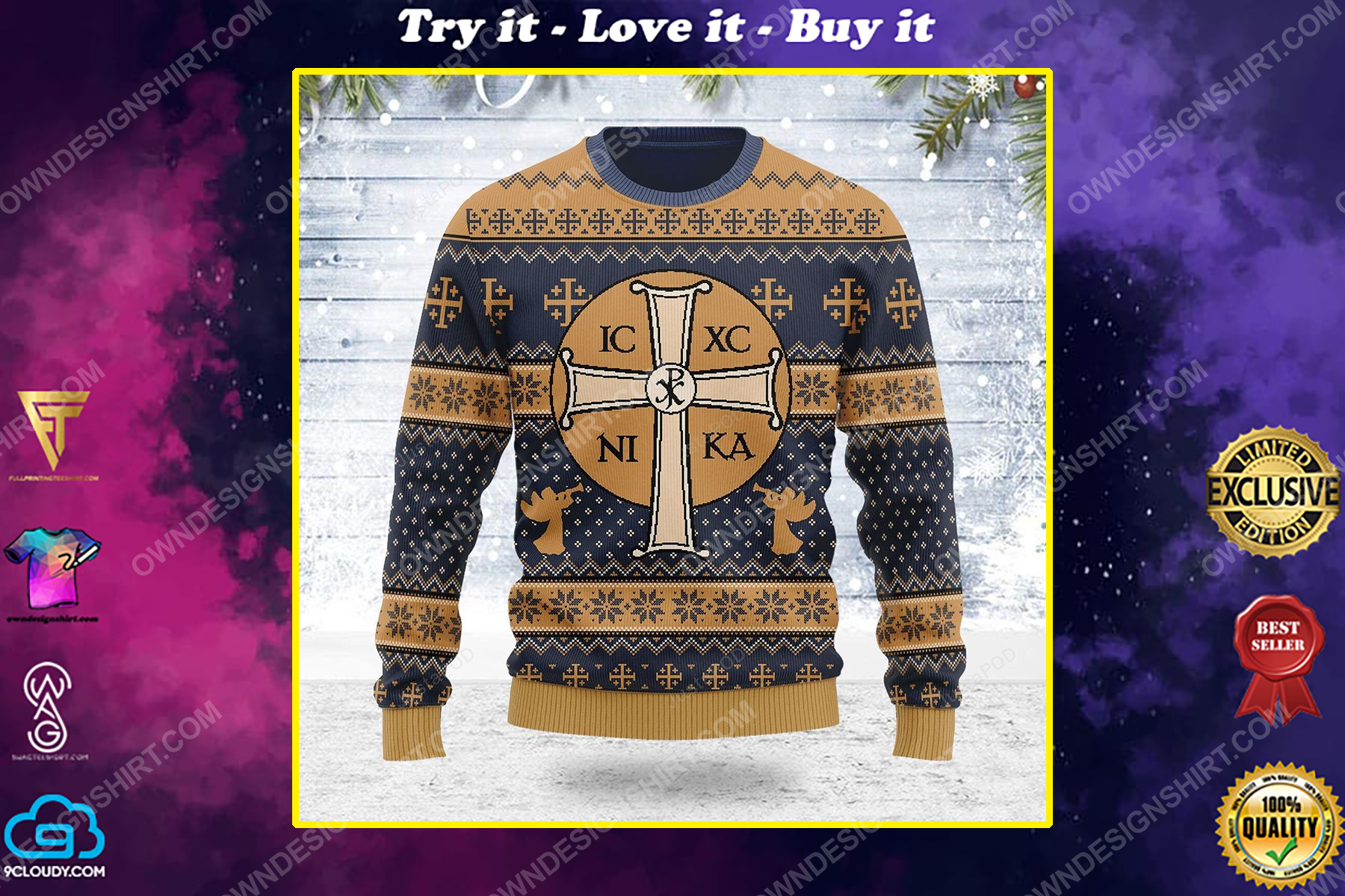 Jesus IC XC full print ugly christmas sweater