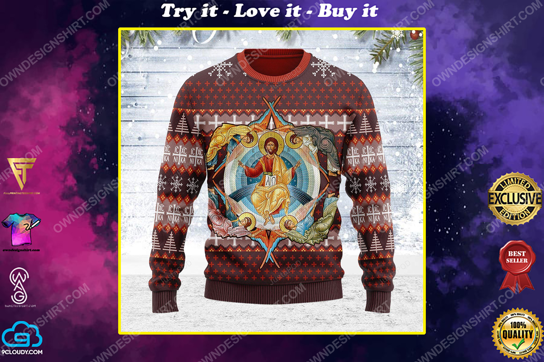 Jesus orthodox full print ugly christmas sweater