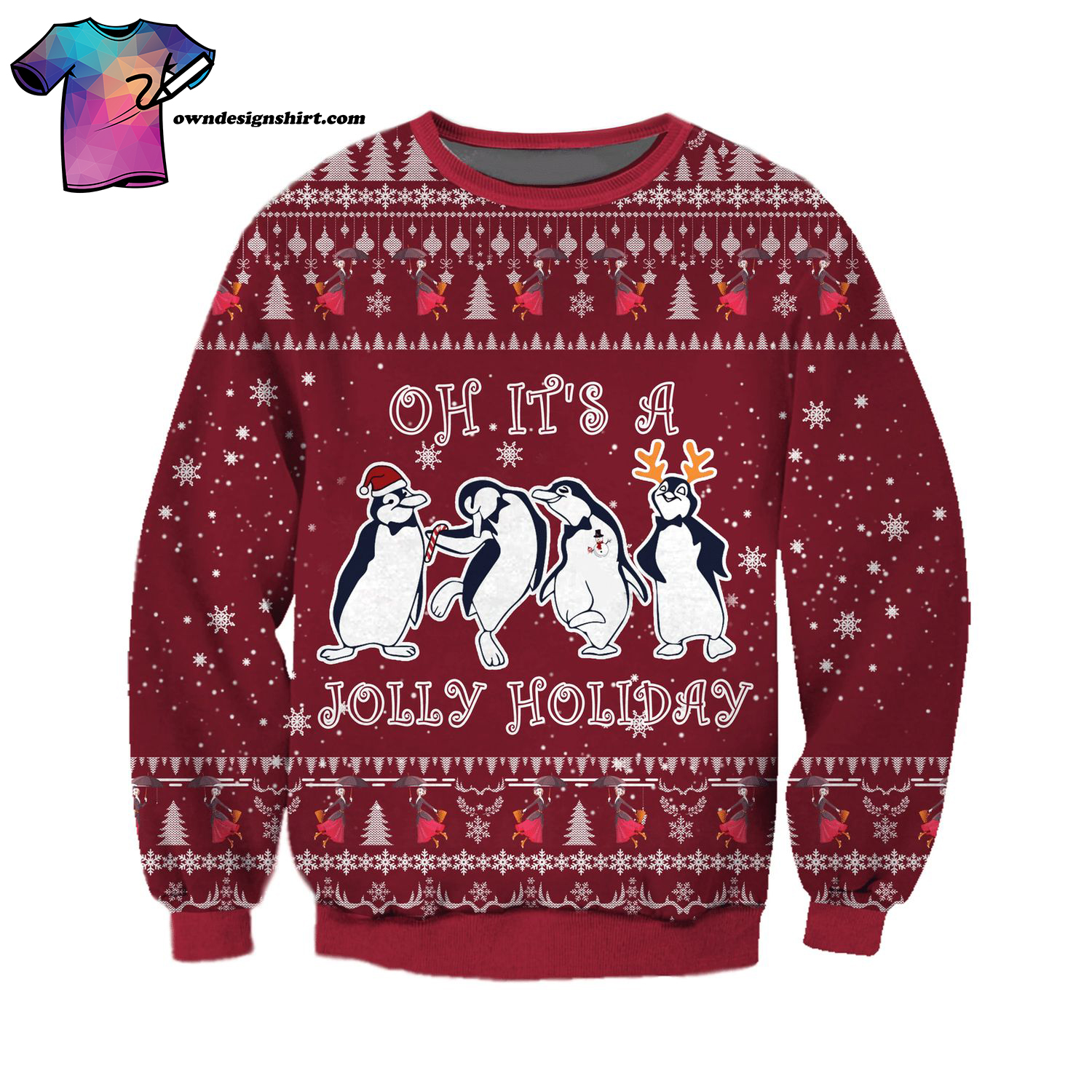 Jolly Holiday Penguin Full Print Ugly Christmas Sweater