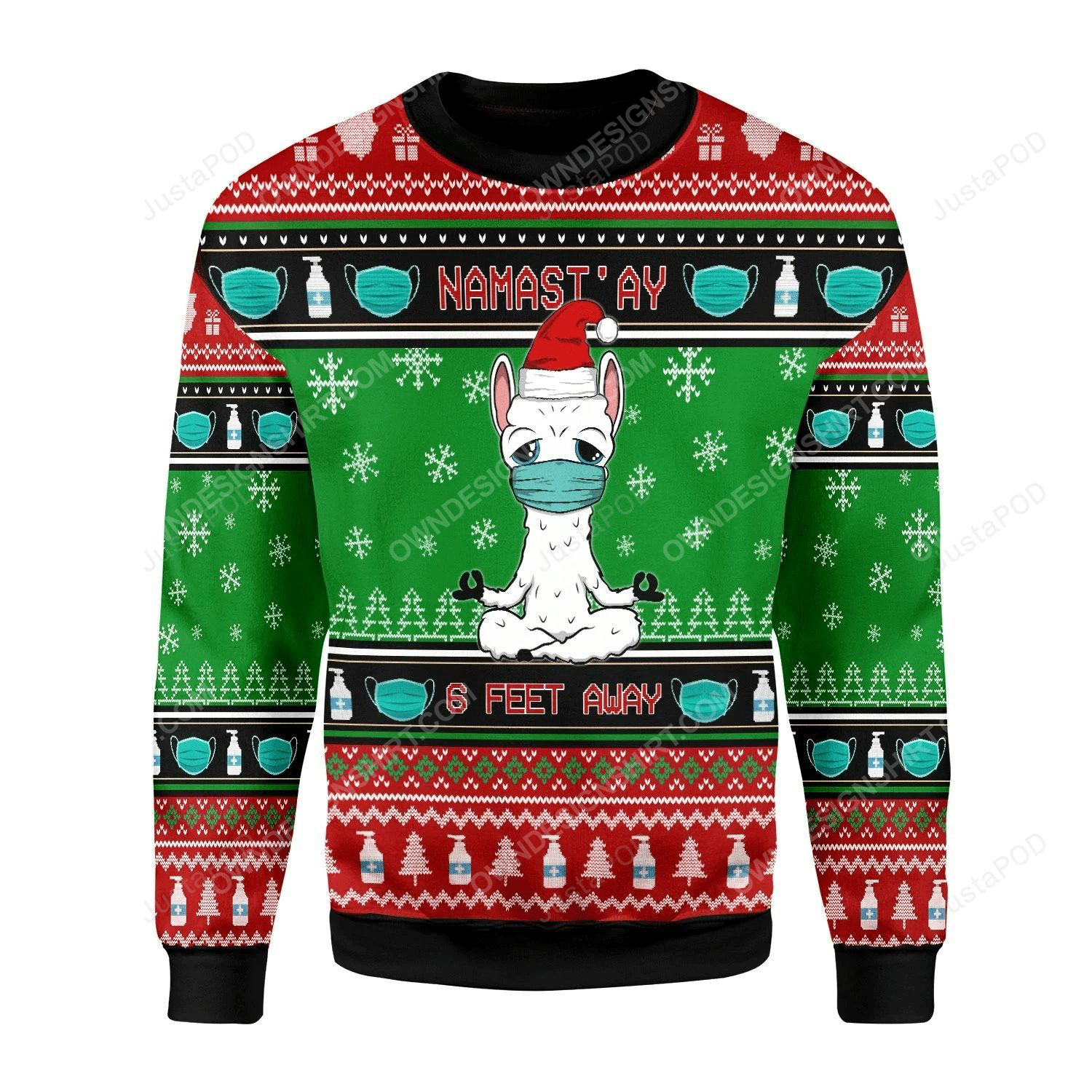 Llama namaste stay 6 feet away ugly christmas sweater
