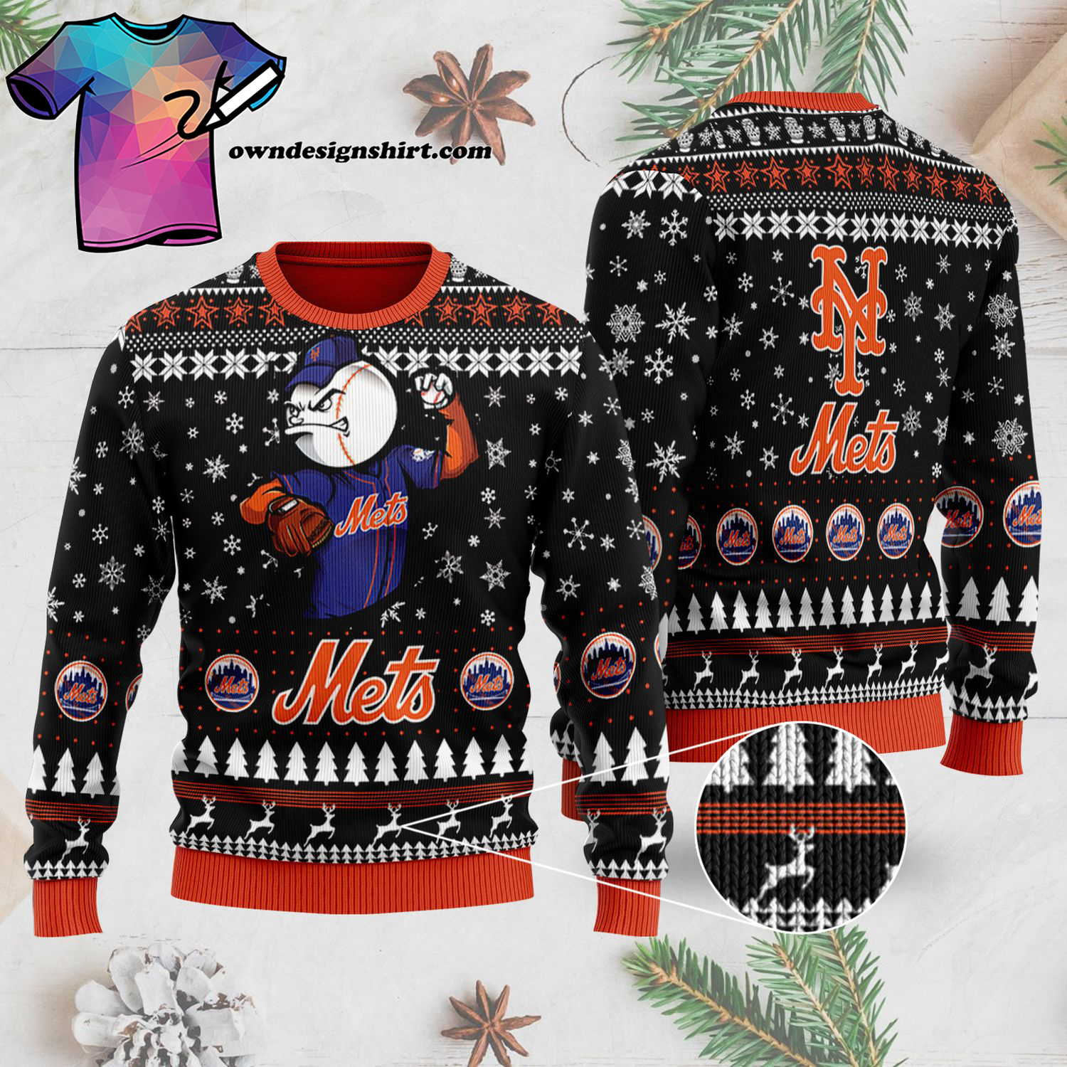 Major League Baseball New York Mets Full Print Ugly Christmas Sweater