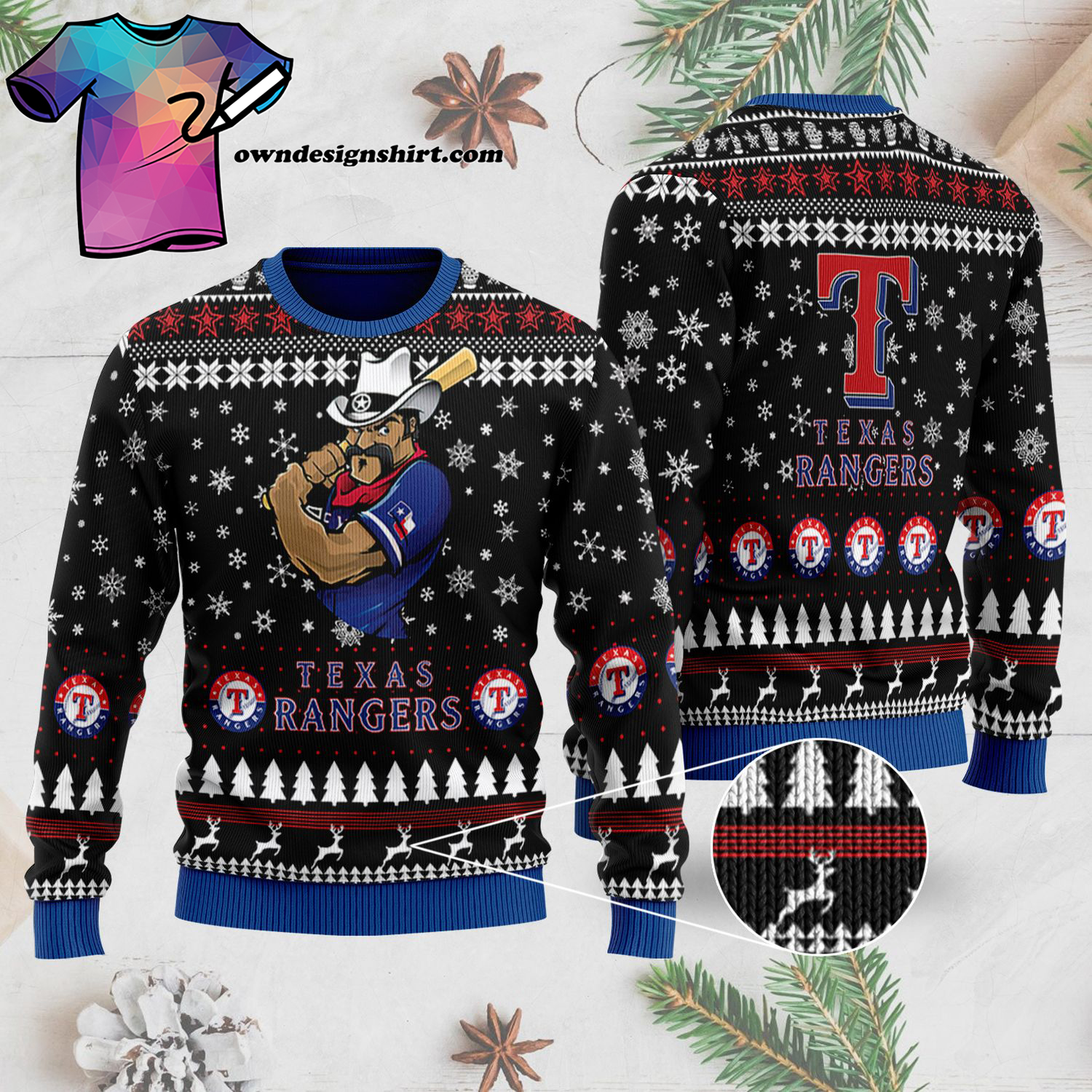 Major League Baseball Texas Rangers Full Print Ugly Christmas Sweater - Copy (3)