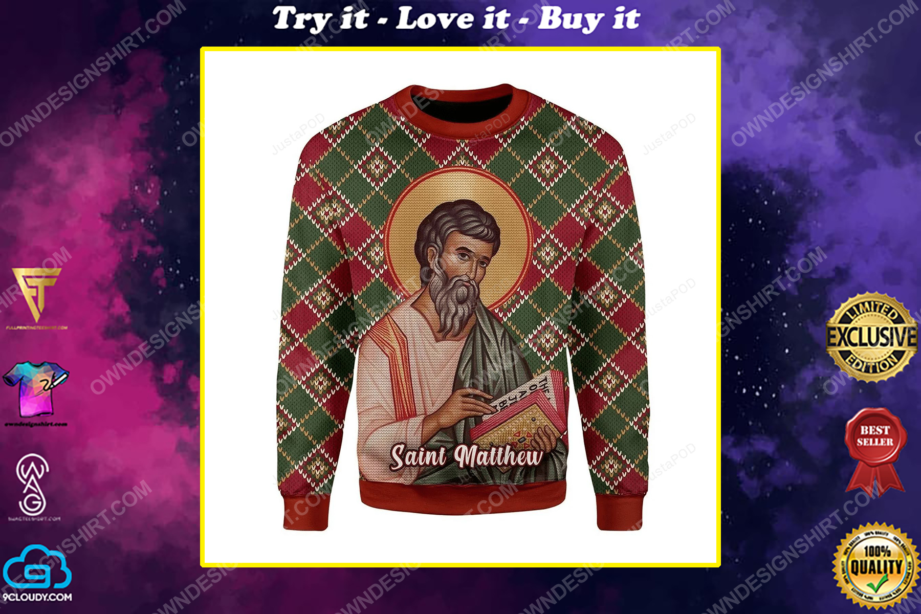 Matthew the apostle full print ugly christmas sweater