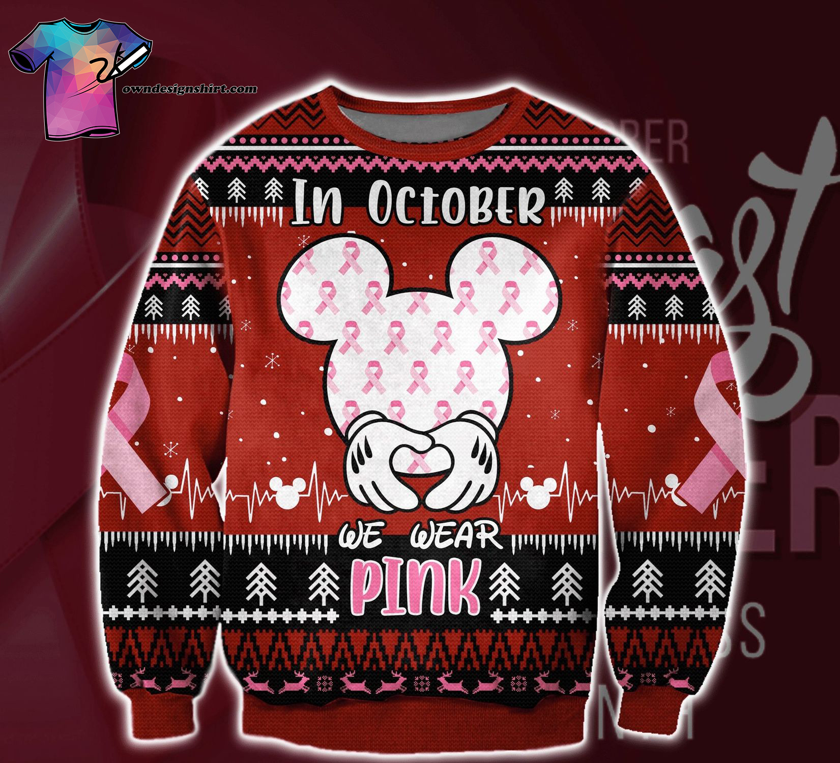Mickey Mouse In October We Wear Pink Ugly Christmas Sweater