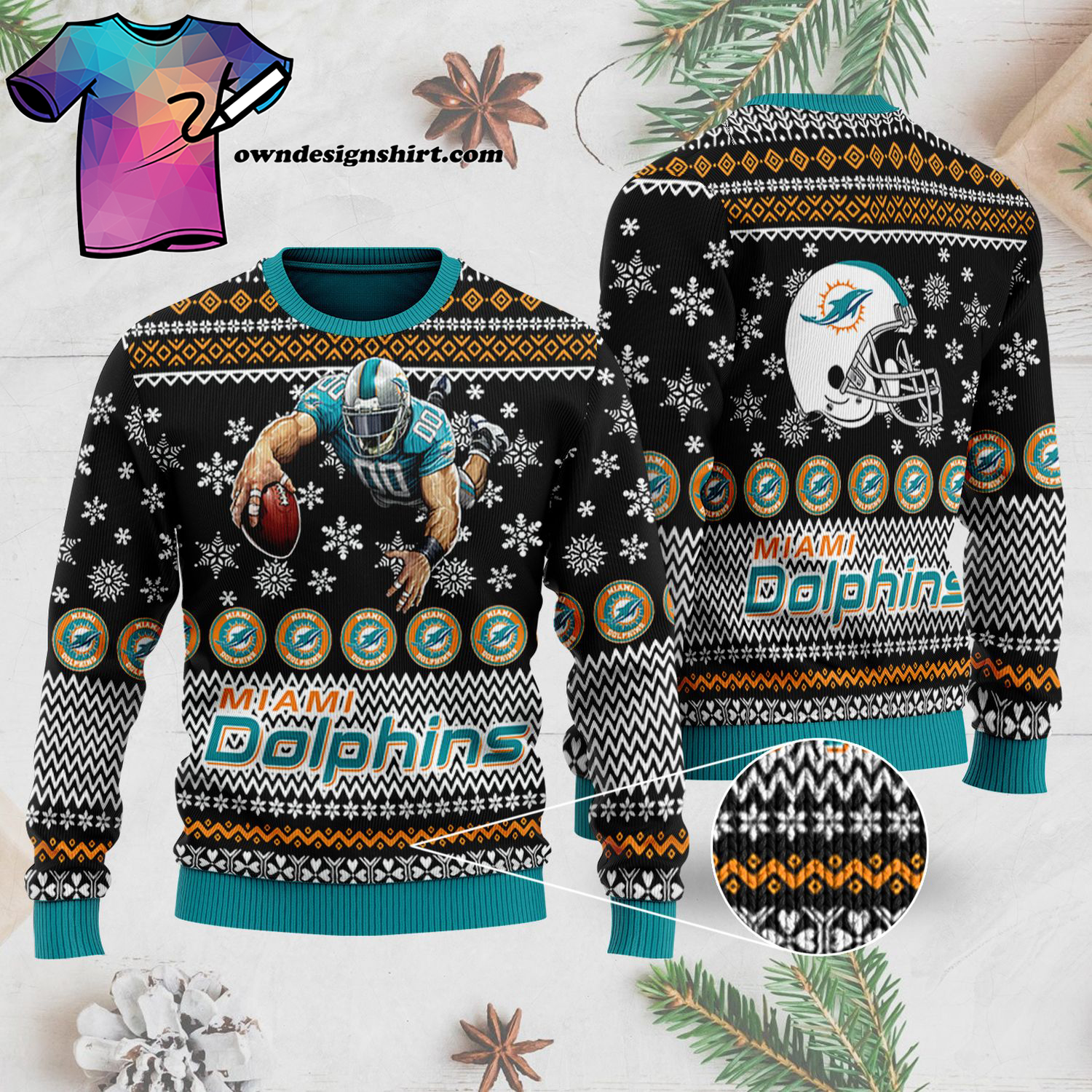 National Football League Miami Dolphins Full Print Ugly Christmas Sweater