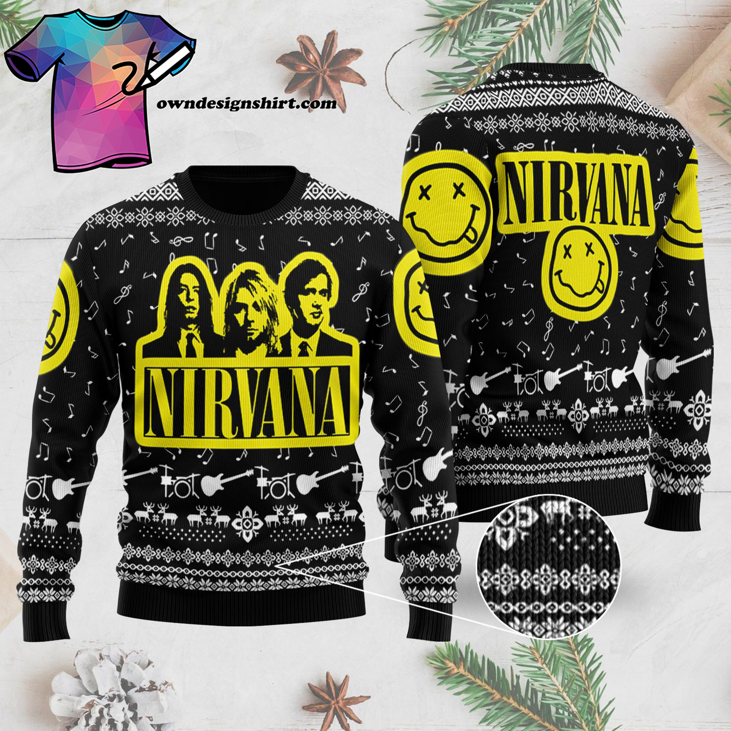 Nirvana Band Full Print Ugly Christmas Sweater