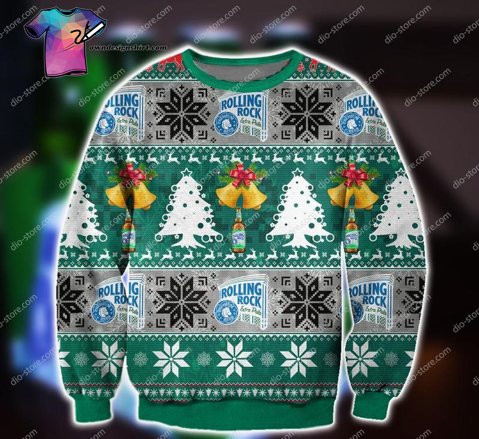 Rolling Rock All Over Printed Ugly Christmas Sweater