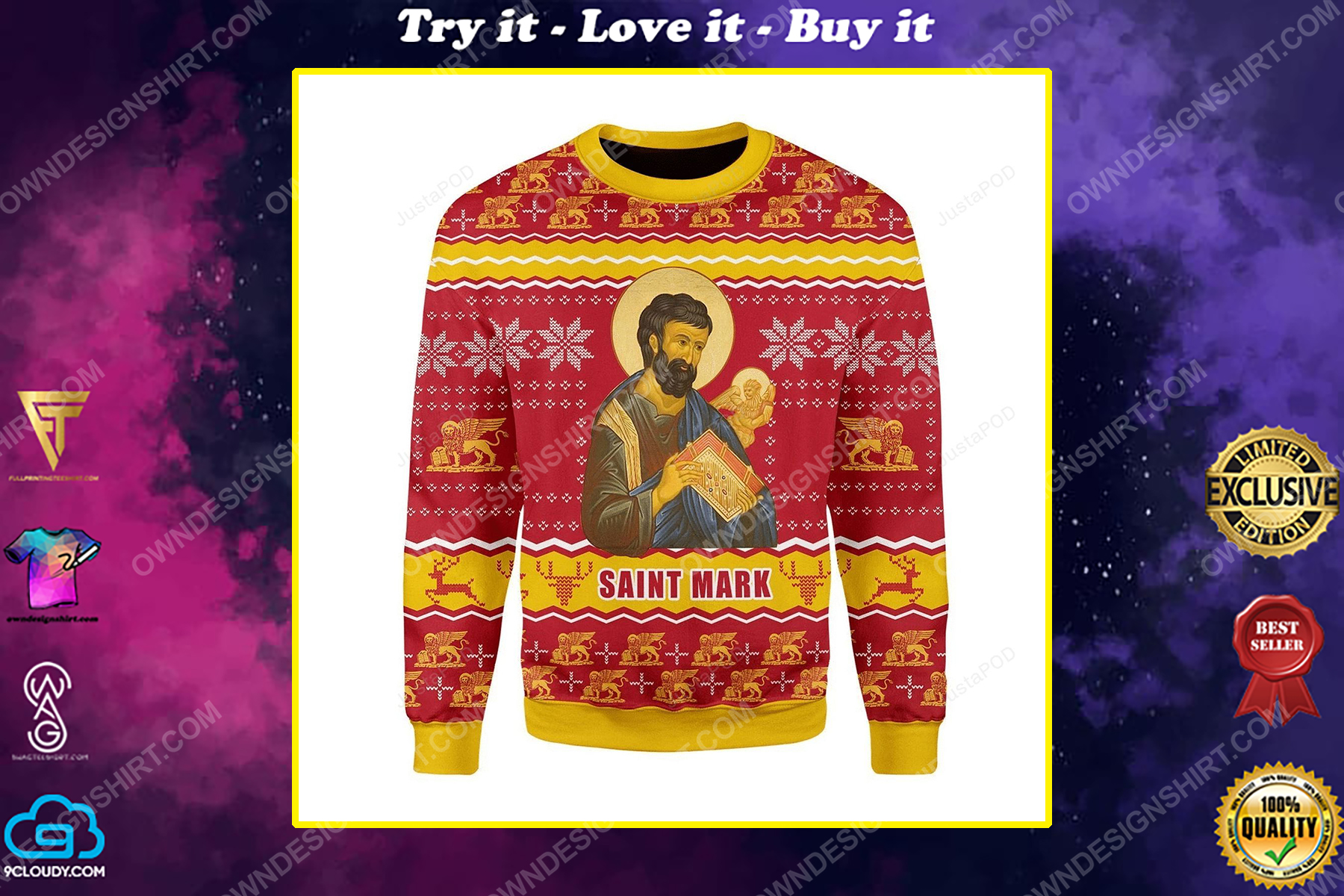 Saint mark the evangelist full print ugly christmas sweater