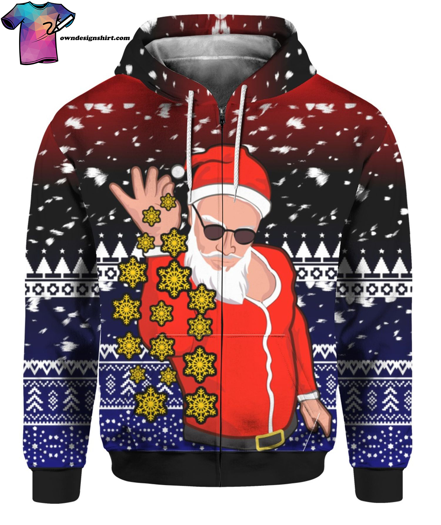 Salt Bae Santa Claus Snowflakes Full Print Ugly Christmas Sweater